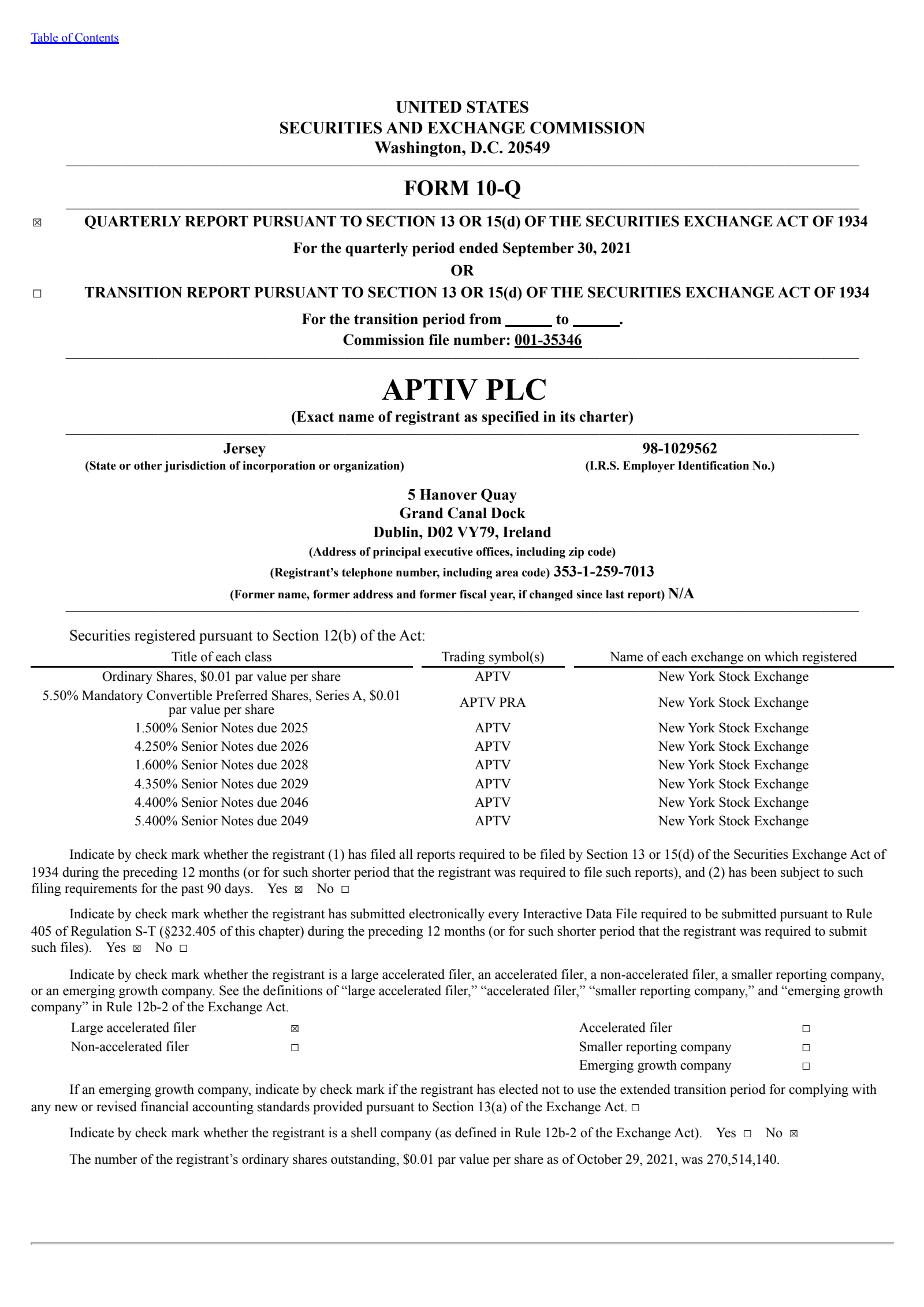 Aptiv's Q3 2021 Quarterly report
