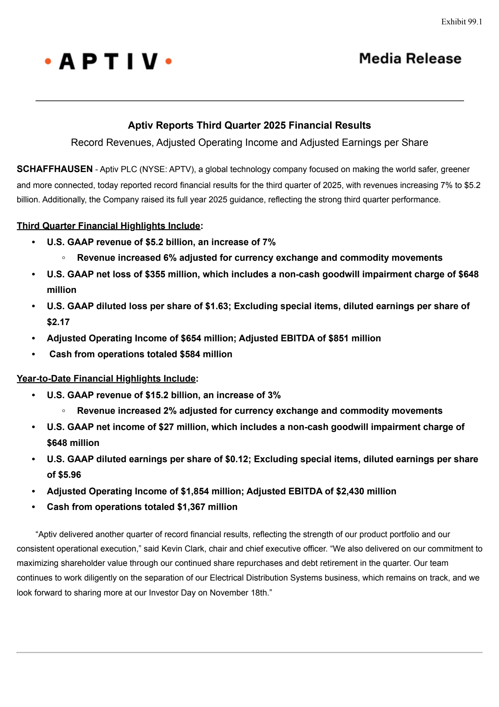 Aptiv's Q3 2025 Earnings Release
