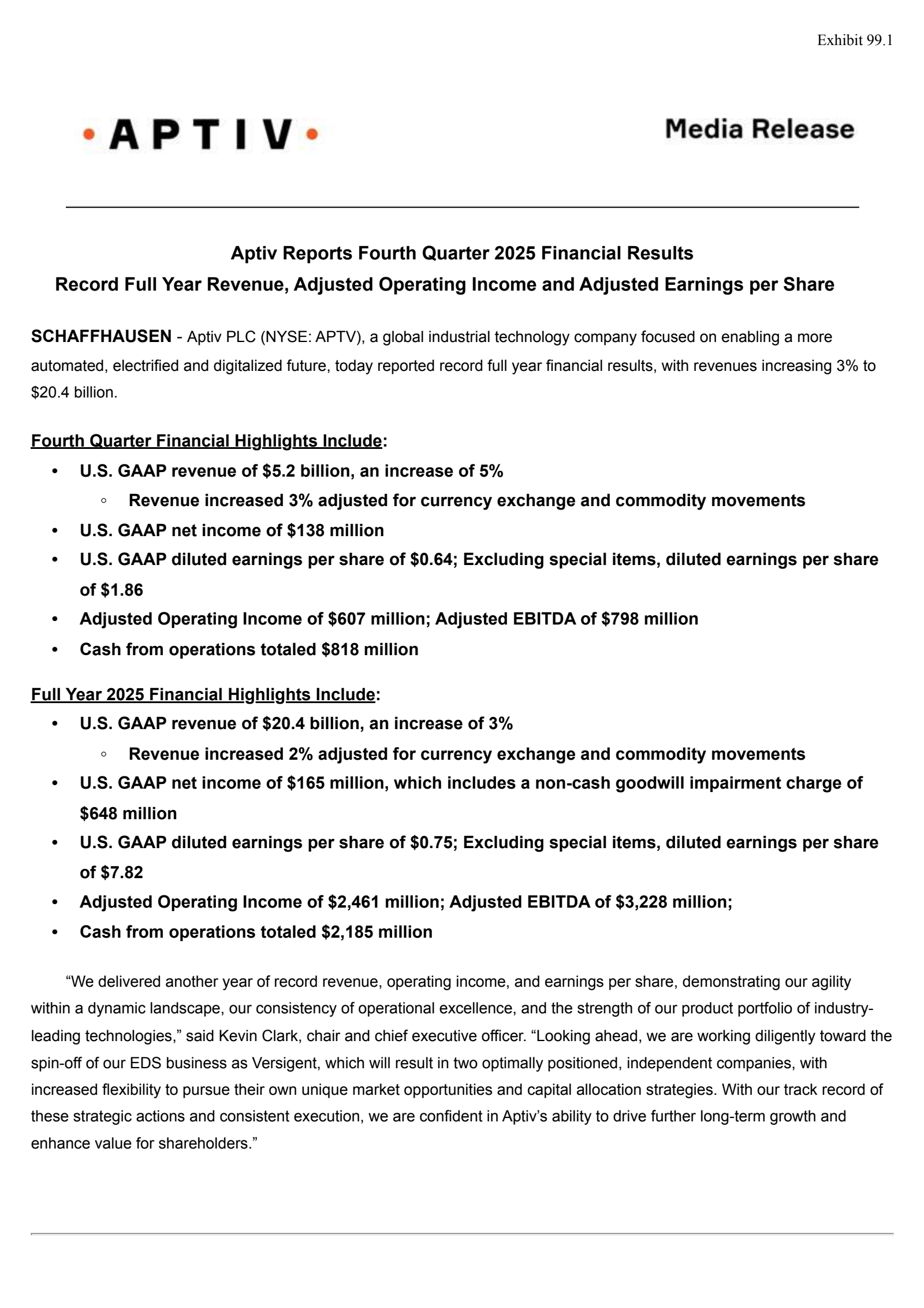 Aptiv's Q4 2025 Press Release