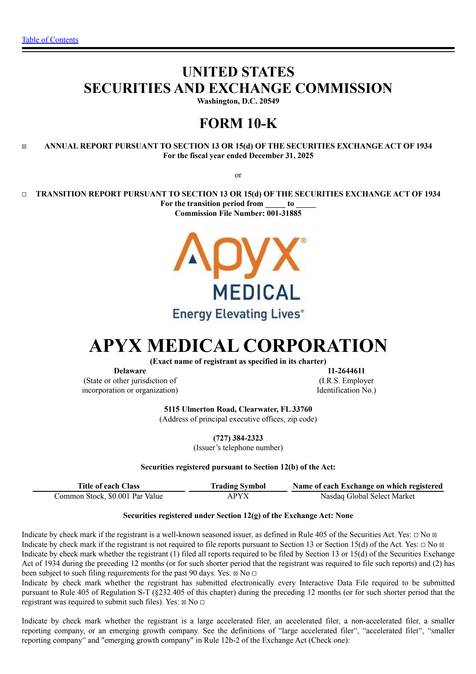 Apyx Medical's Q4 2025 Annual report