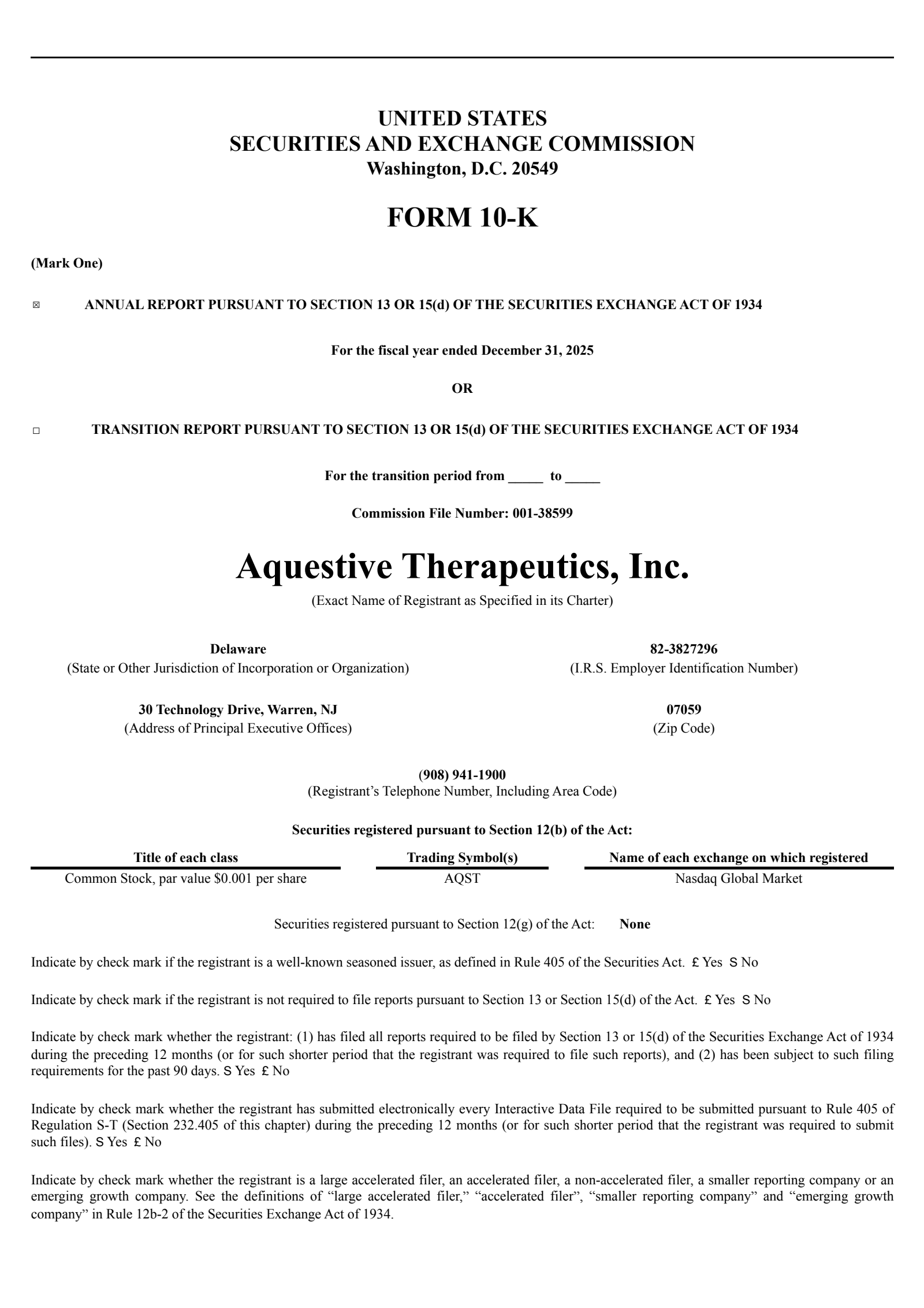 Aquestive Therapeutics' Q4 2025 Annual report