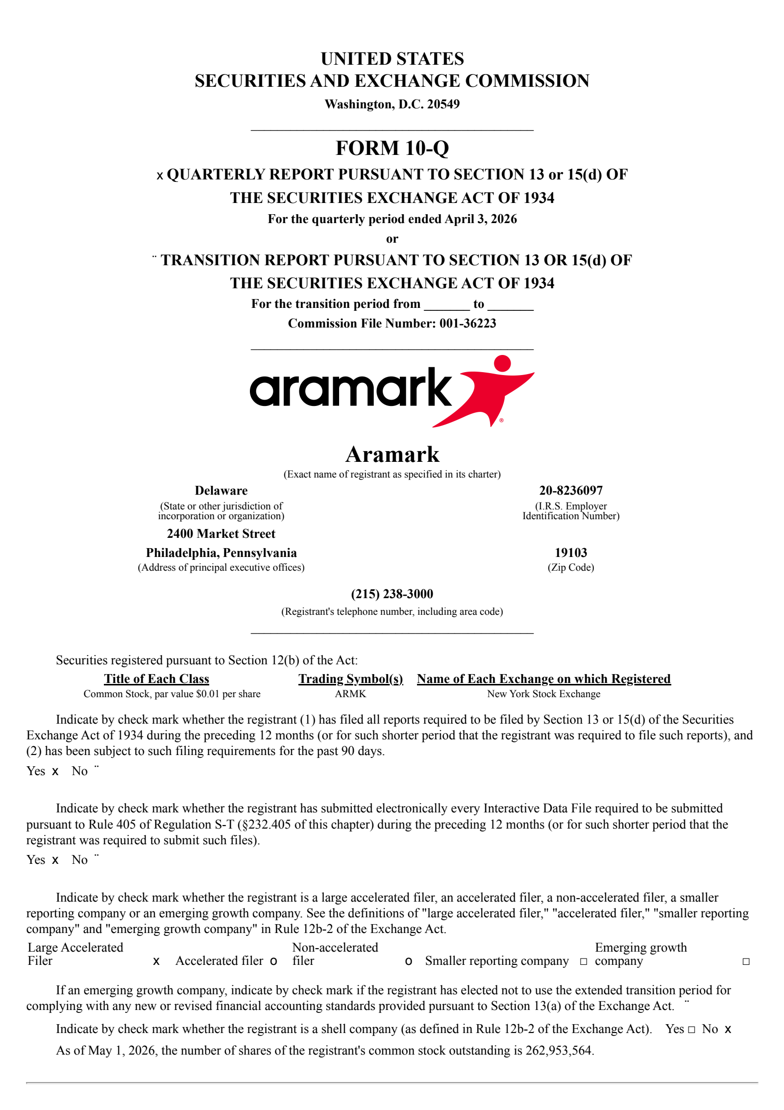 Aramark's Q2 2026 Quarterly report