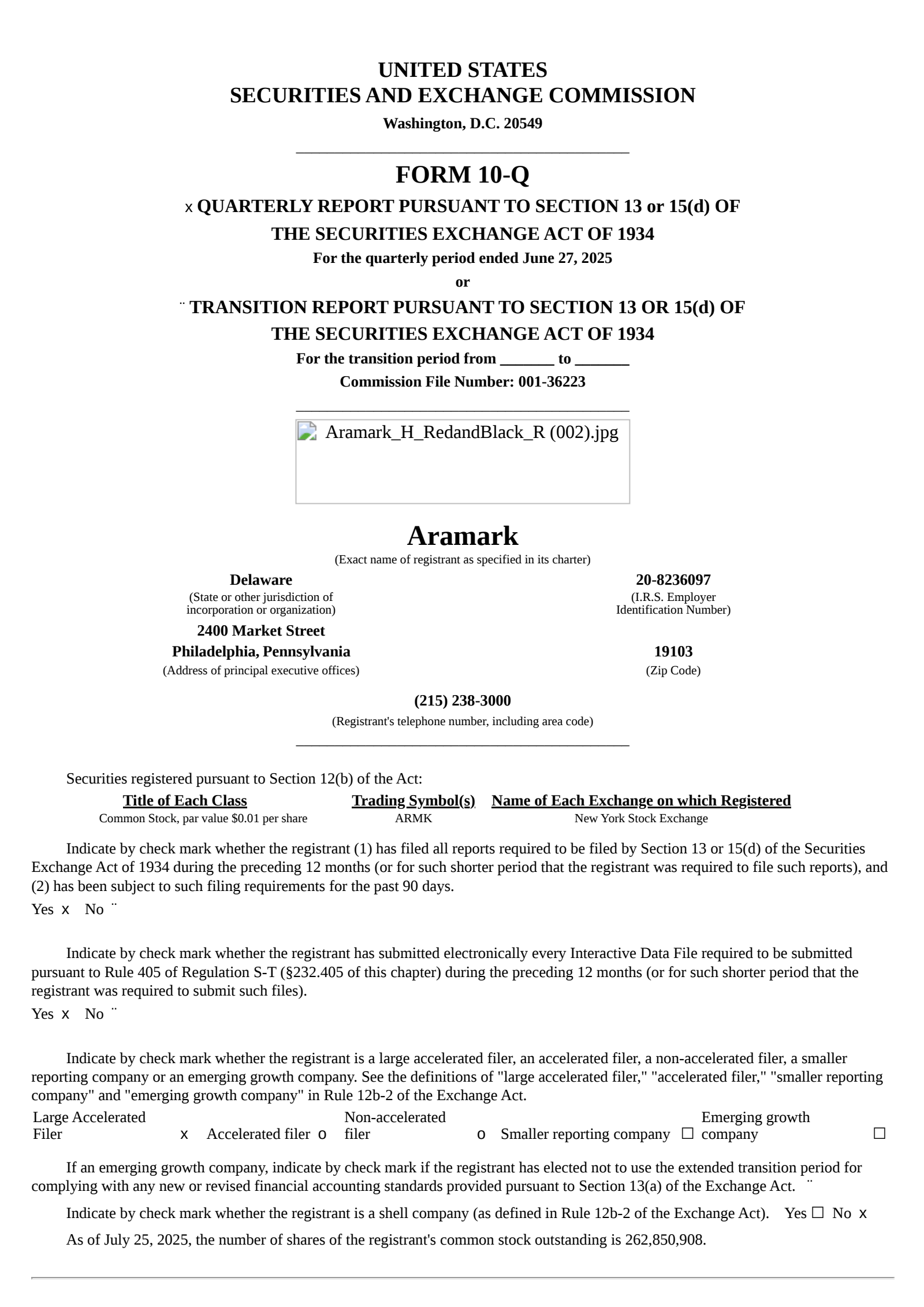 Aramark's Q3 2025 Quarterly report