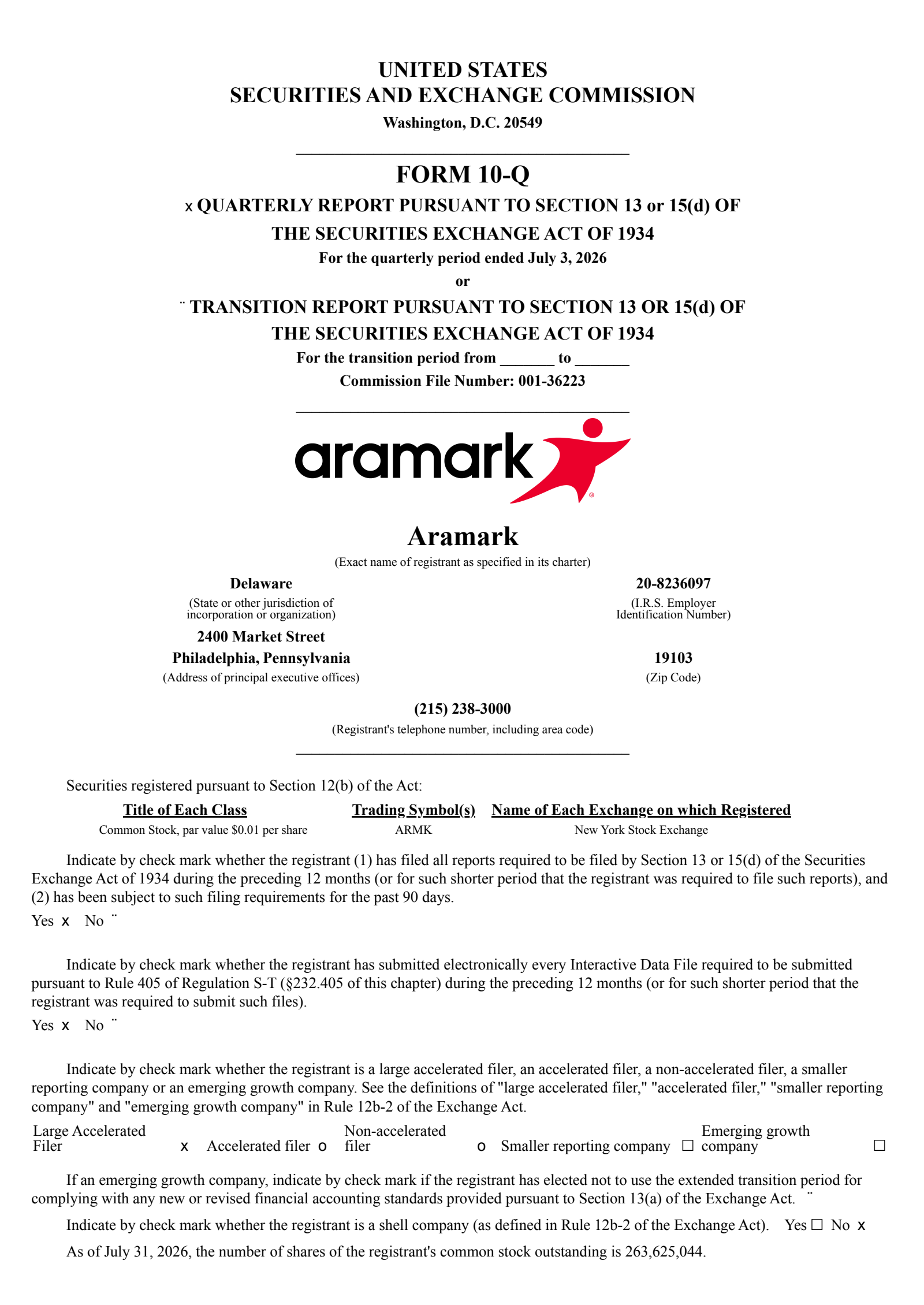 Aramark's Q3 2026 Quarterly report