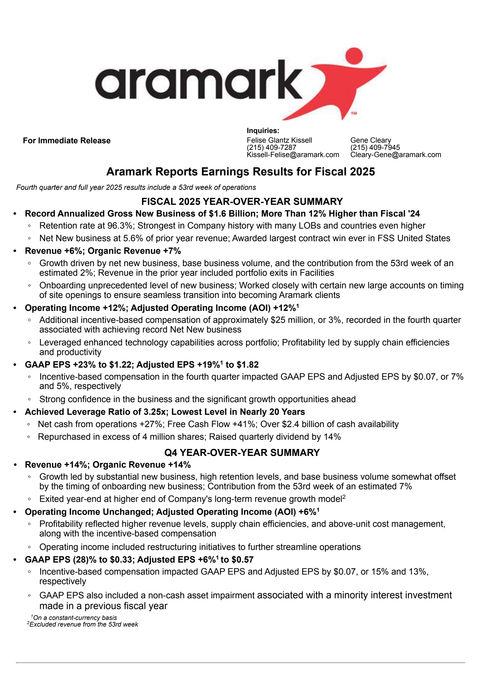Aramark's Q4 2025 Earnings Release