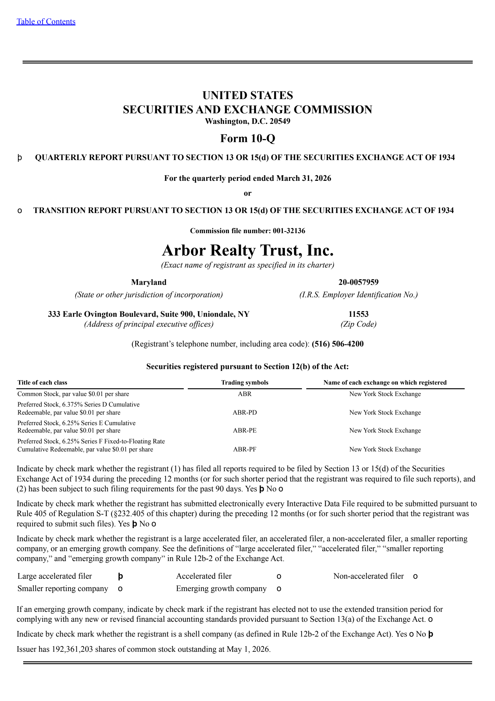 Arbor Realty Trust's Q1 2026 Quarterly report