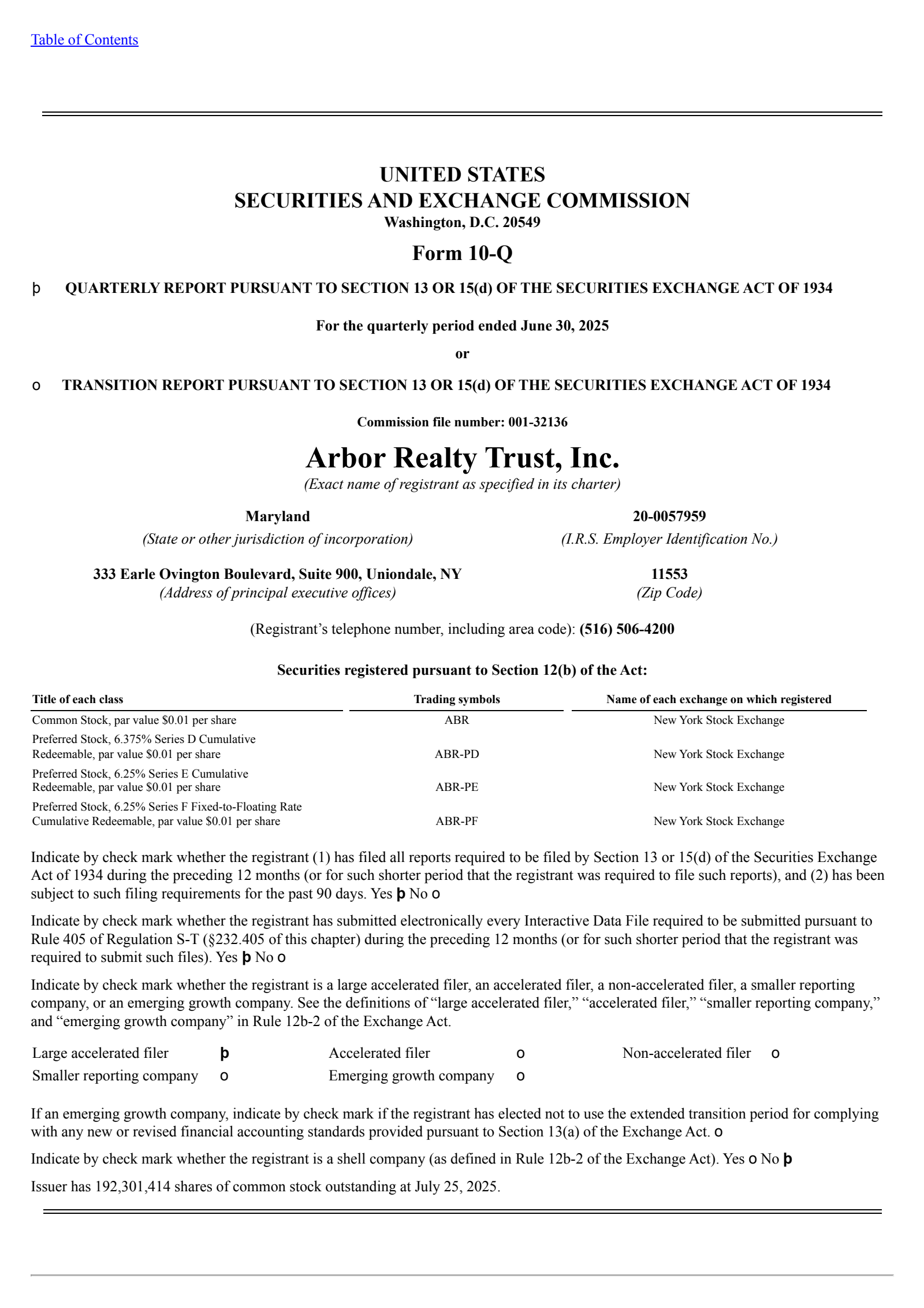 Arbor Realty Trust's Q2 2025 Quarterly report