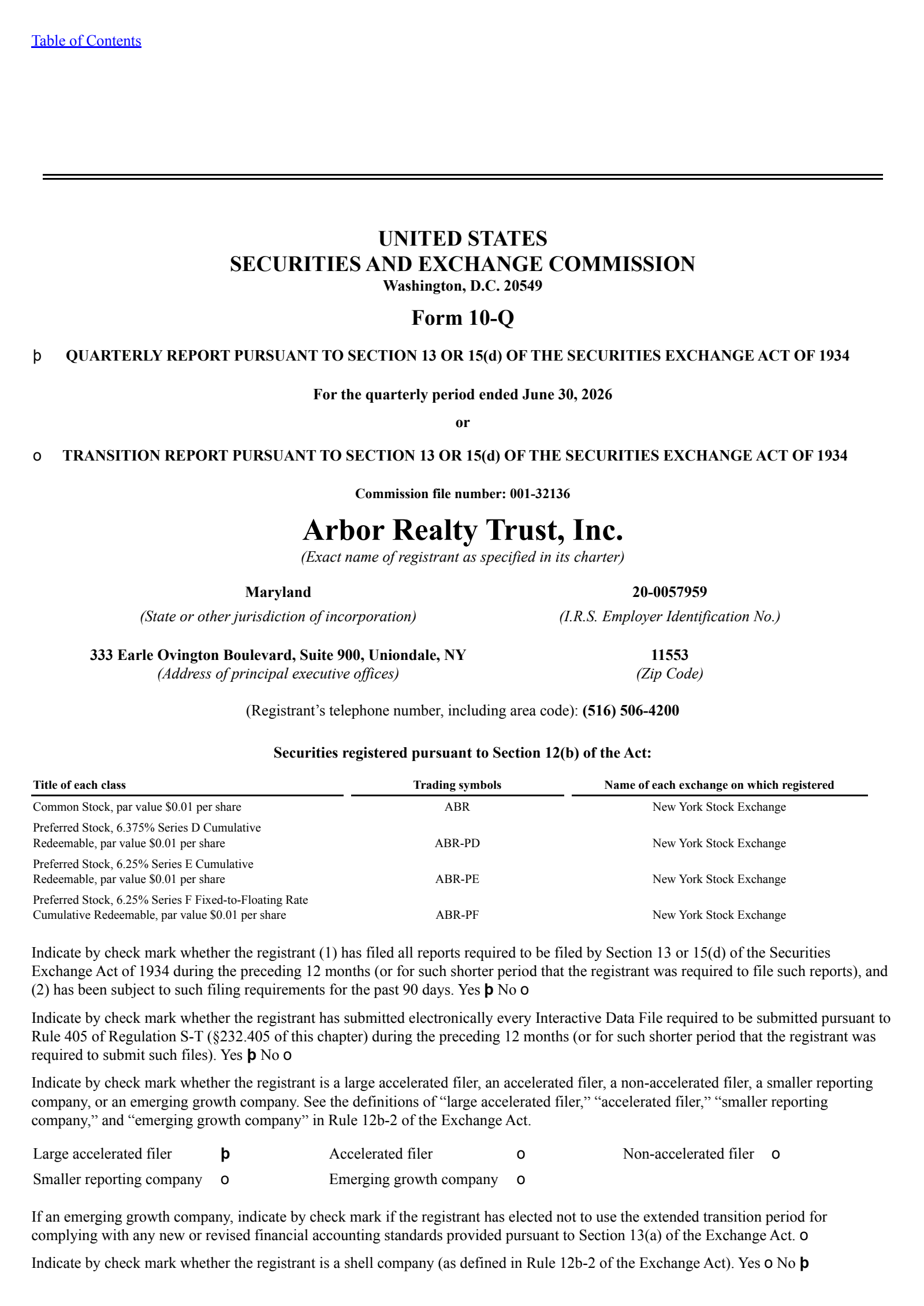 Arbor Realty Trust's Q2 2026 Quarterly report