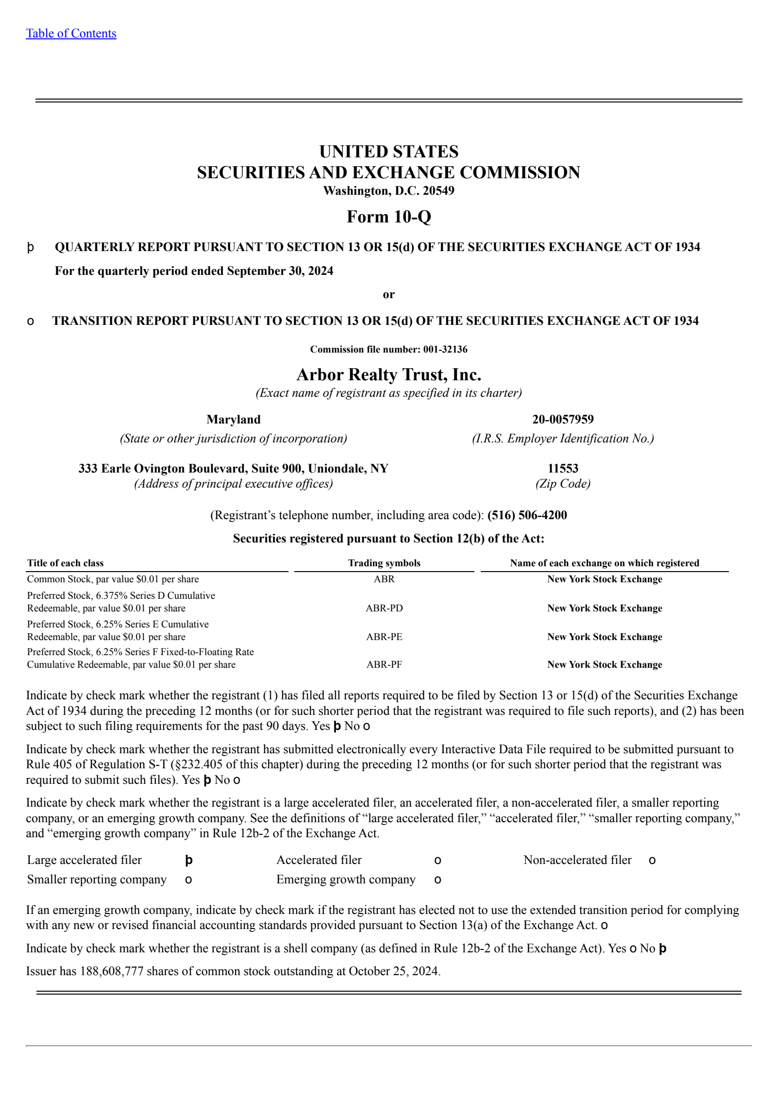 Arbor Realty Trust's Q3 2024 Quarterly report