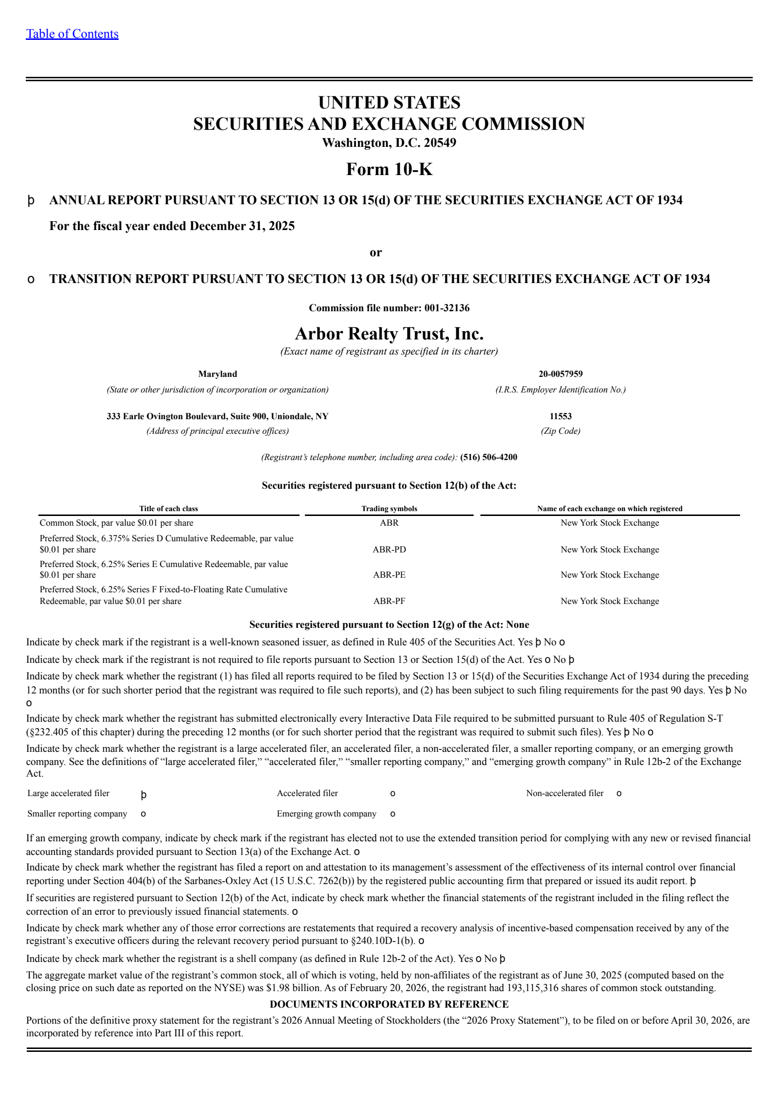 Arbor Realty Trust's Q4 2025 Annual report