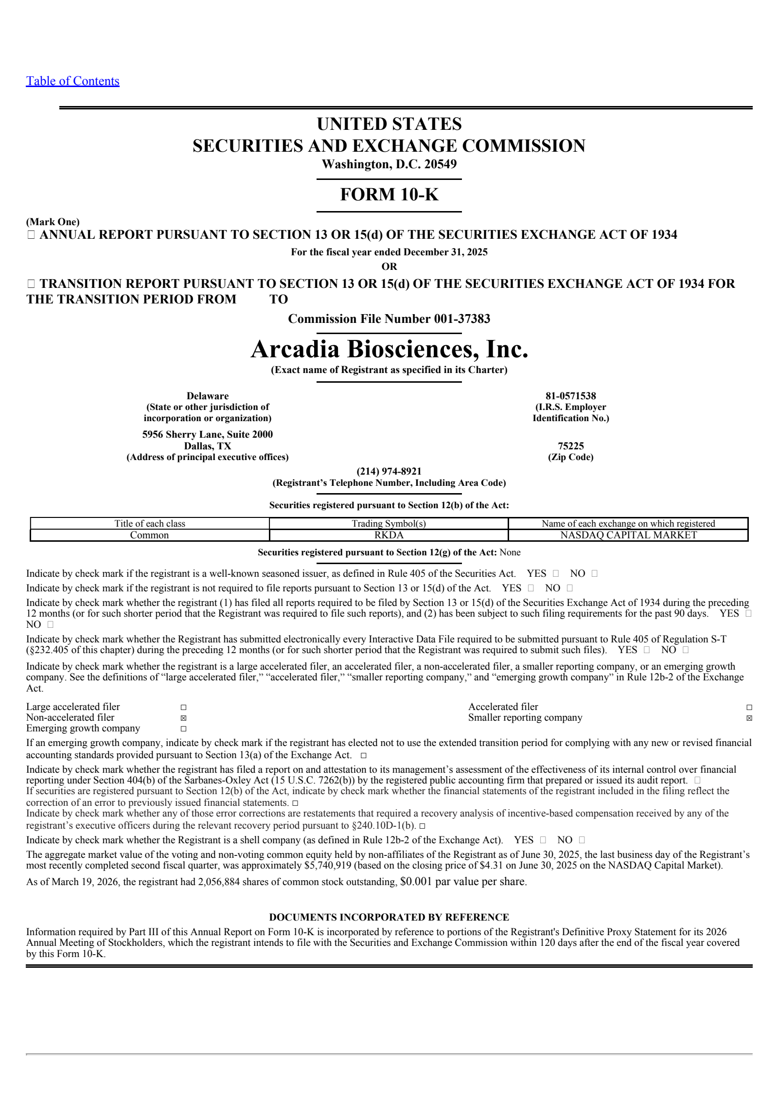 Arcadia Biosciences' Q4 2025 Annual report