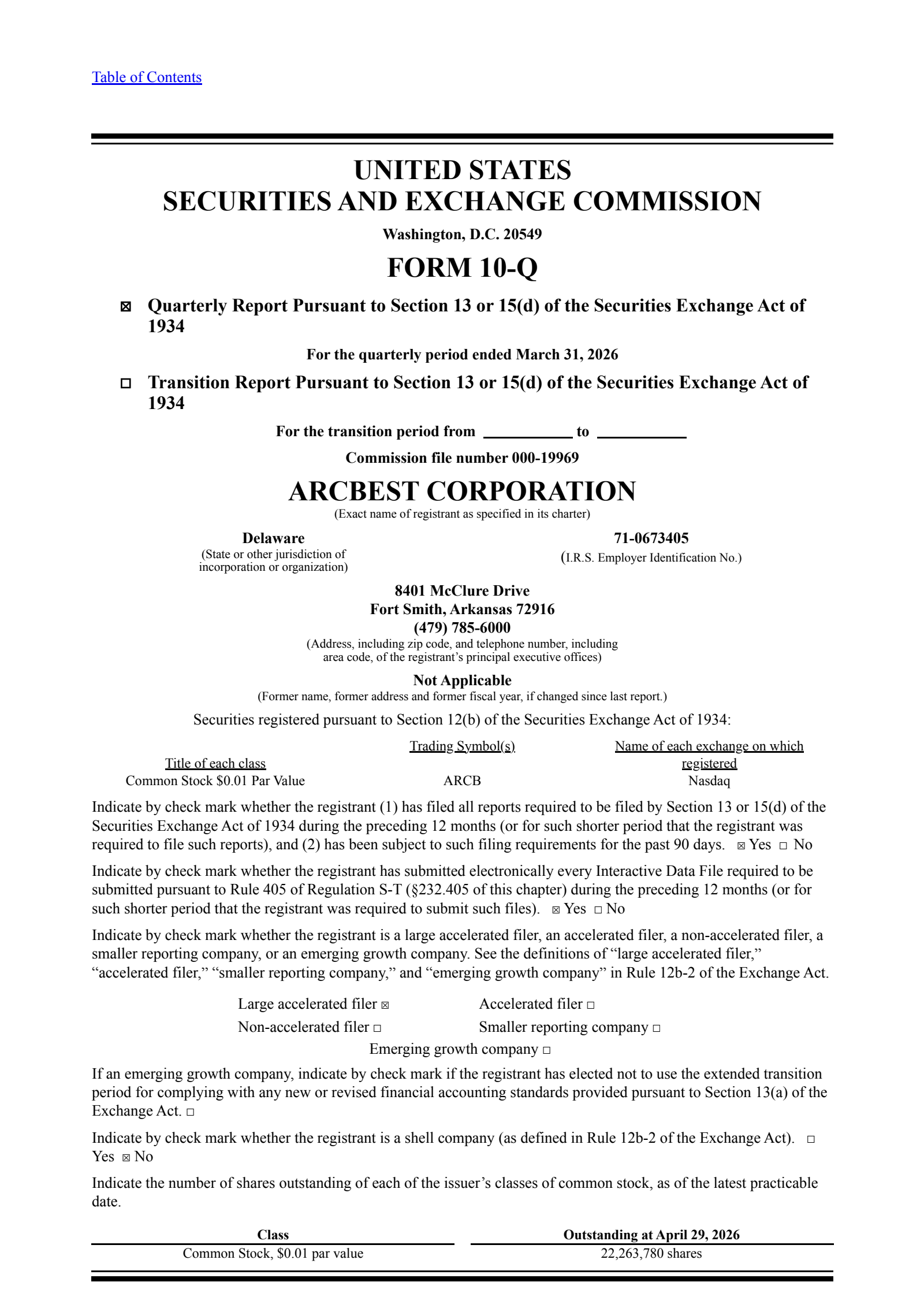 ArcBest's Q1 2026 Quarterly report