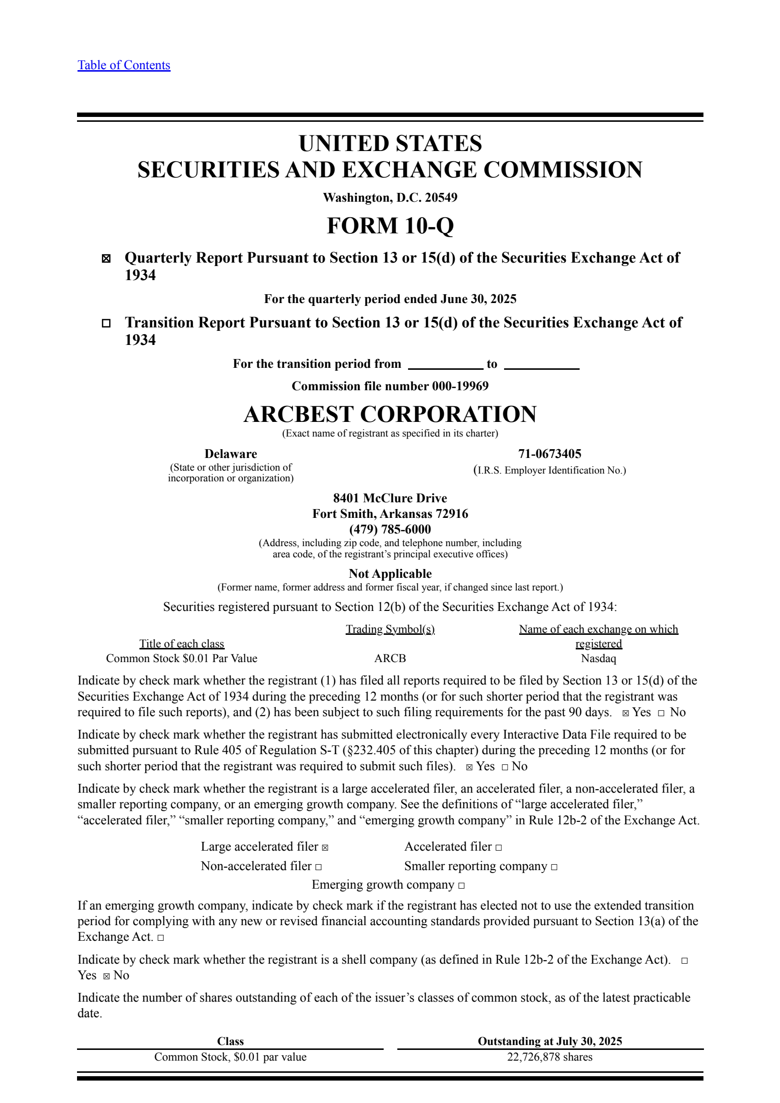 ArcBest's Q2 2025 Quarterly report