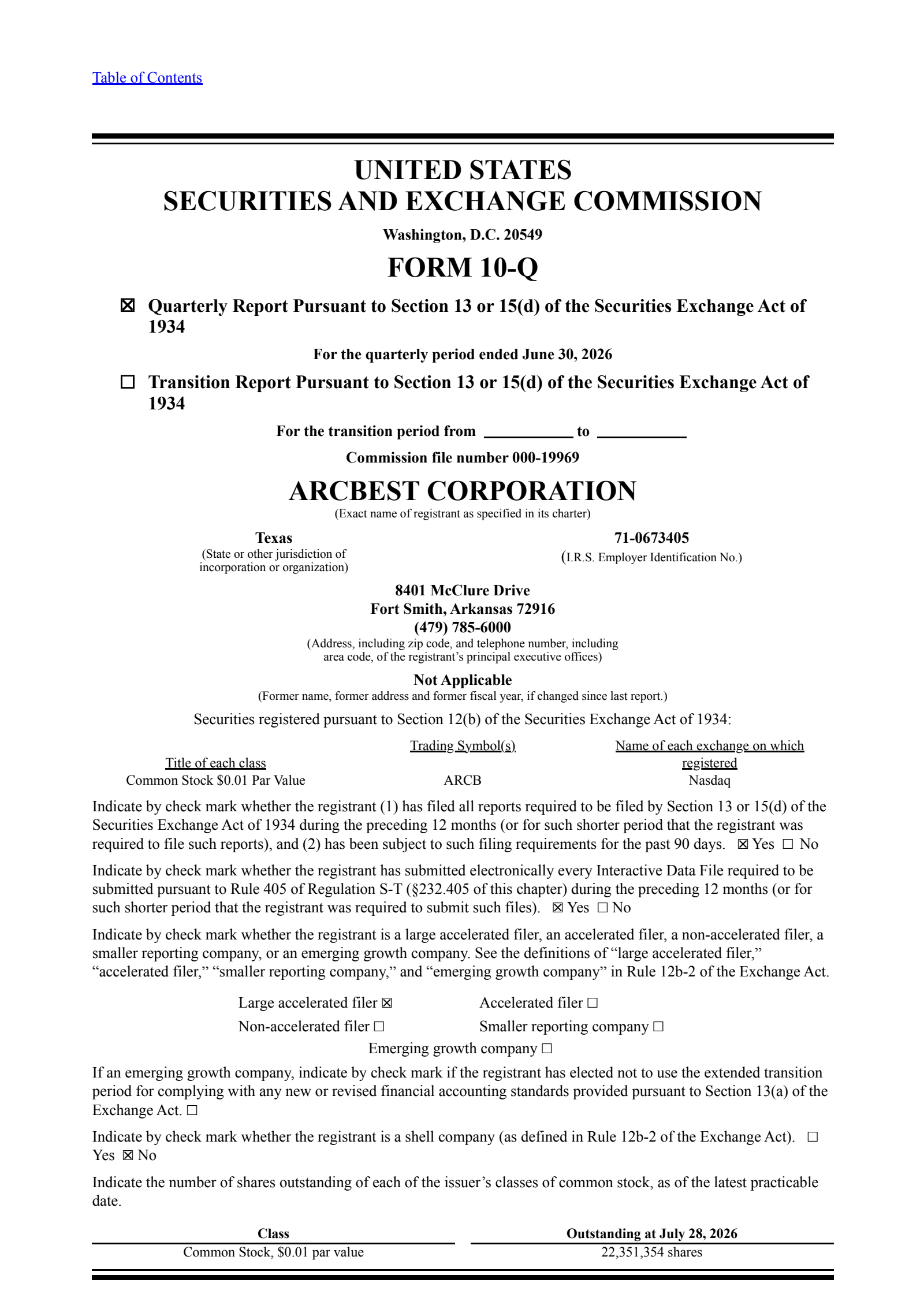 ArcBest's Q2 2026 Quarterly report