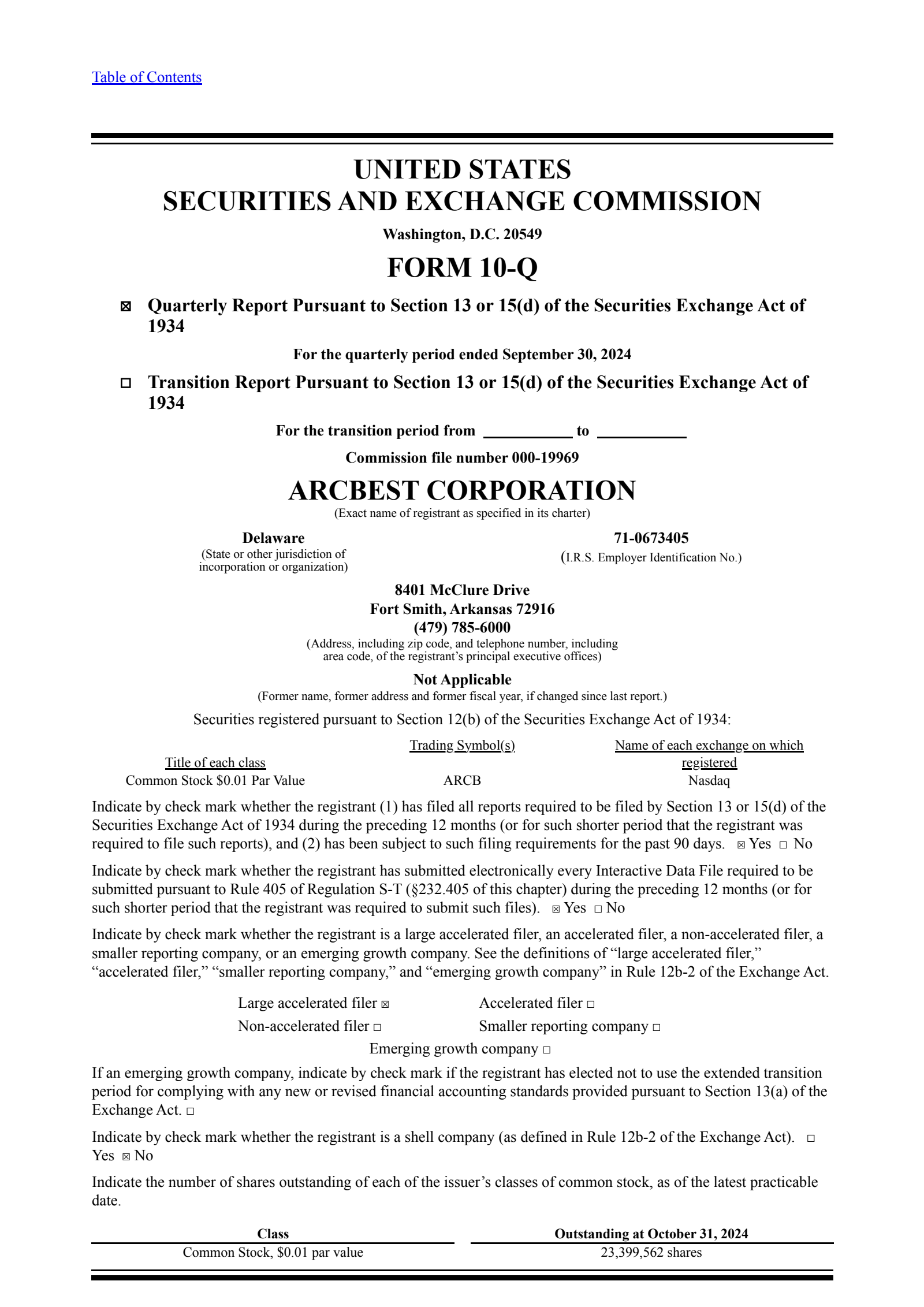 ArcBest's Q3 2024 Quarterly report