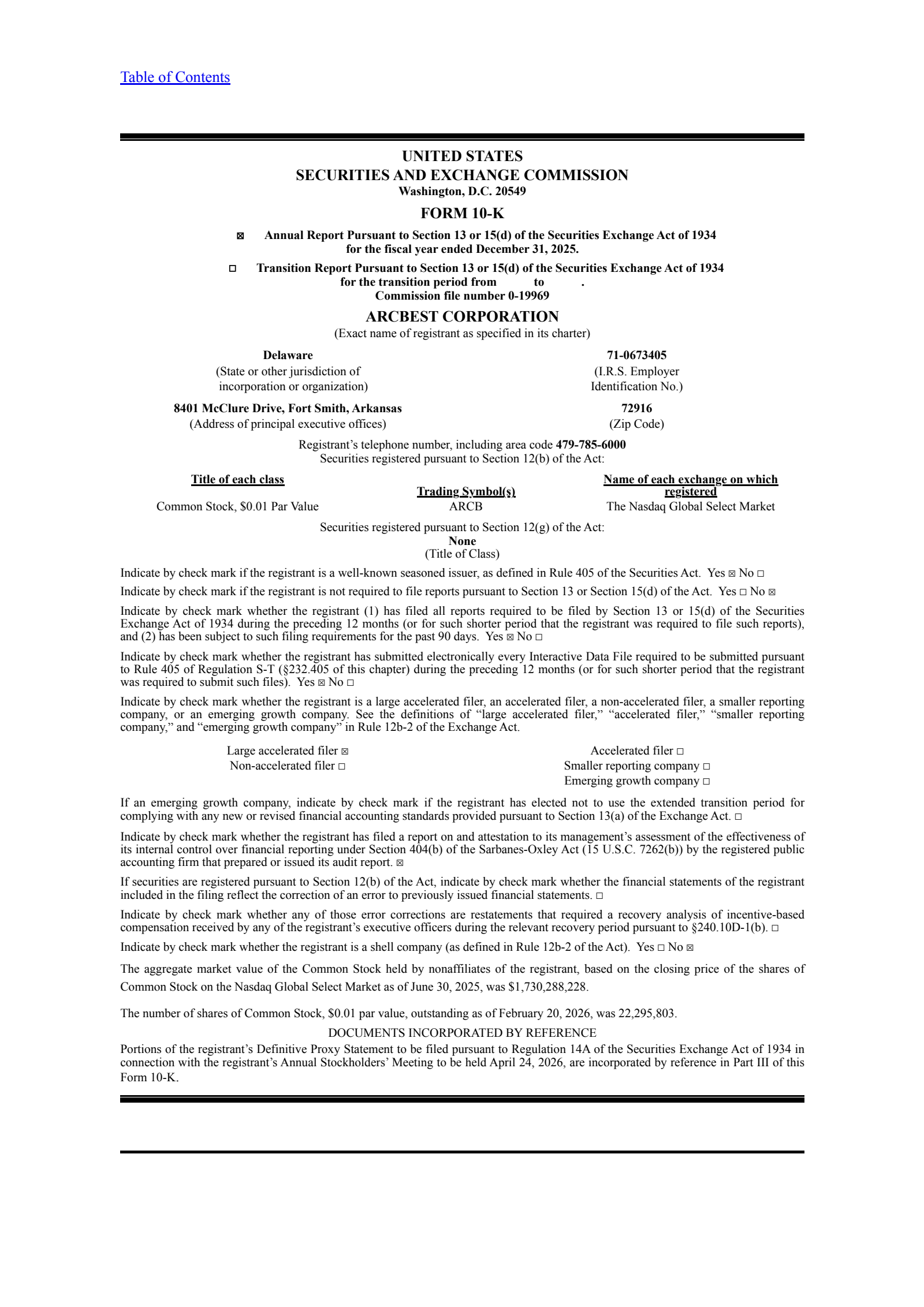 ArcBest's Q4 2025 Annual report