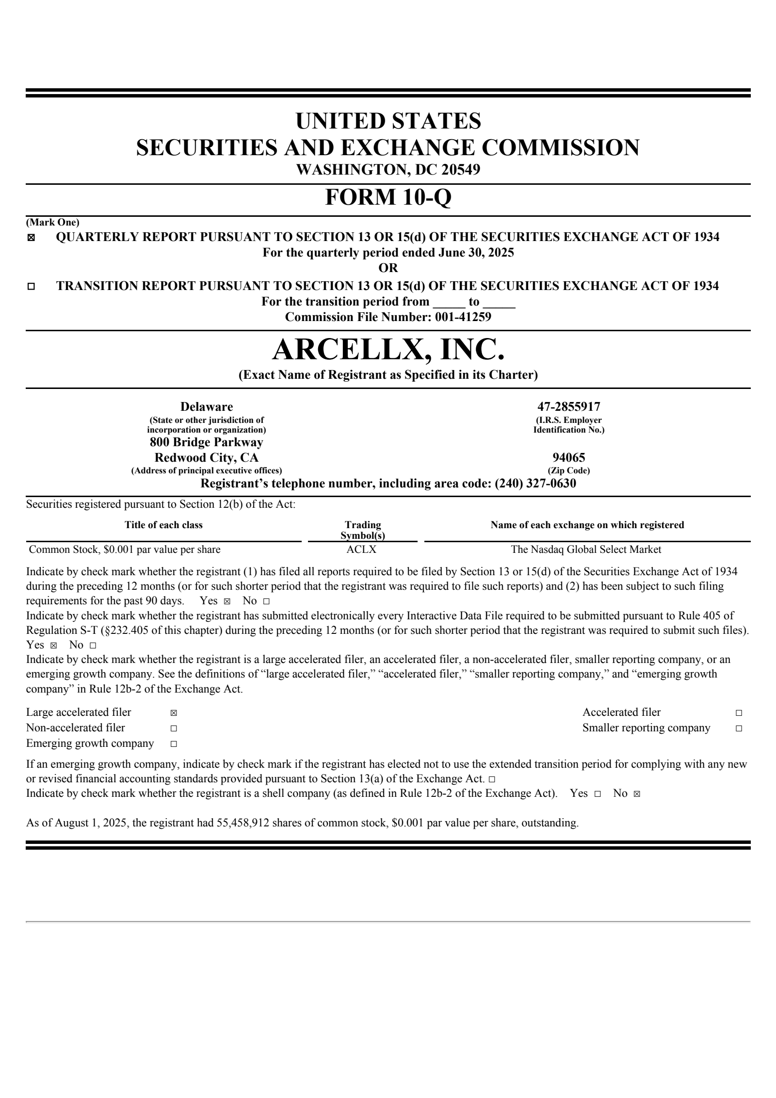 Arcellx's Q2 2025 Quarterly report