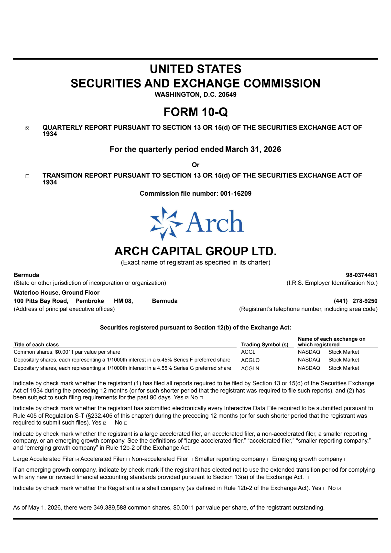 Arch Capital Group's Q1 2026 Quarterly report