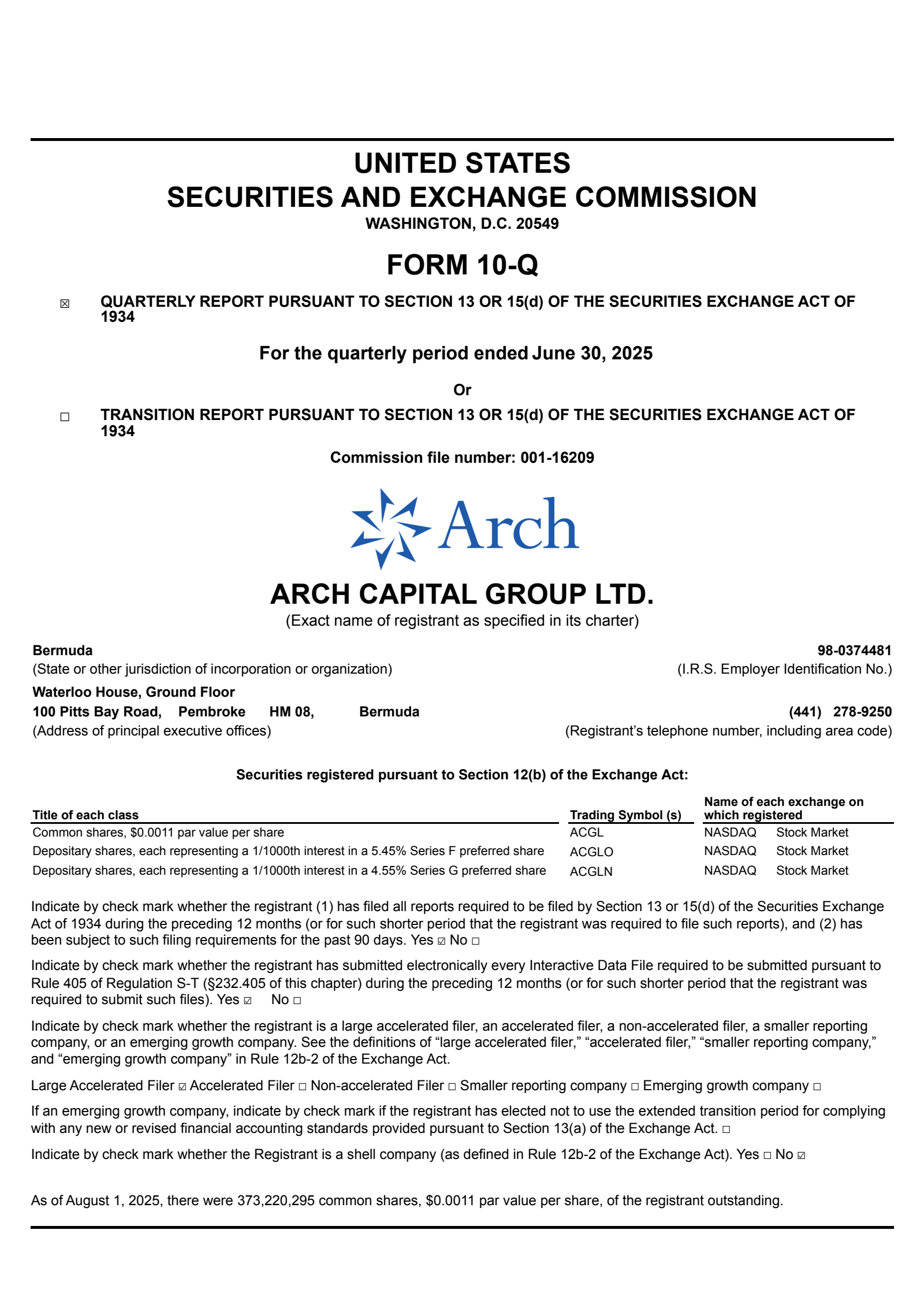 Arch Capital Group's Q2 2025 Quarterly report