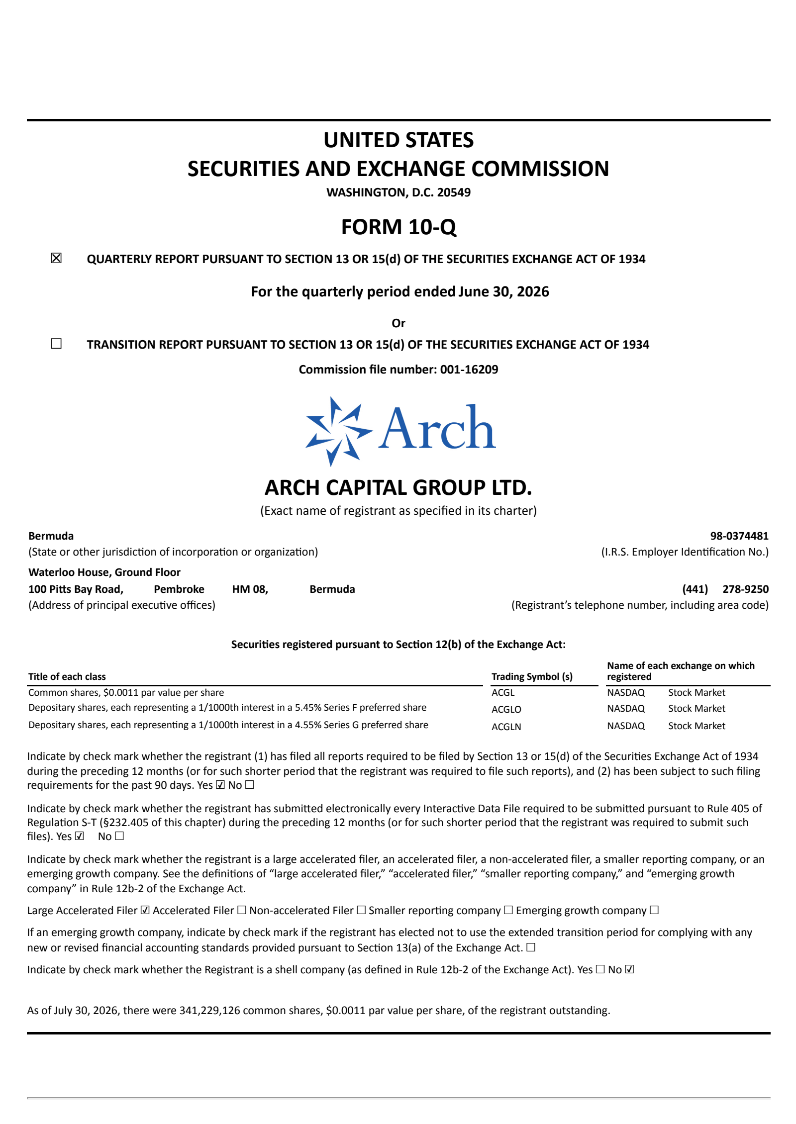 Arch Capital Group's Q2 2026 Quarterly report