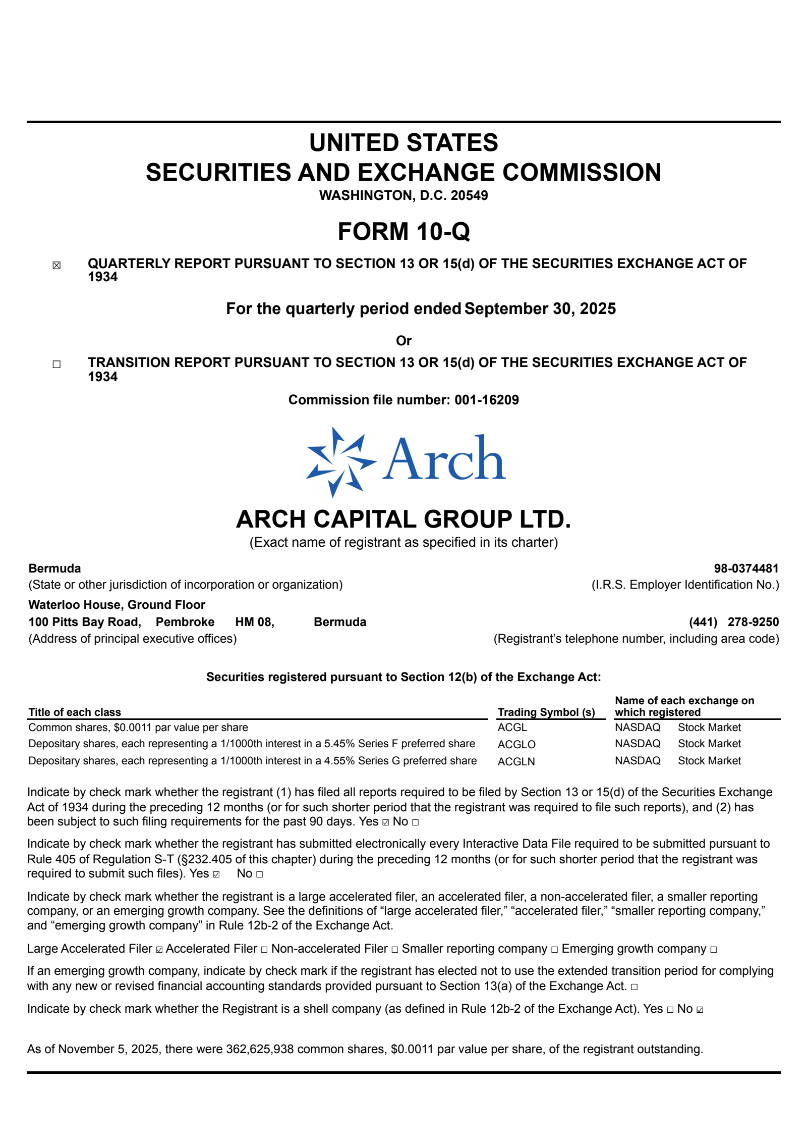 Arch Capital Group's Q3 2025 Quarterly Report