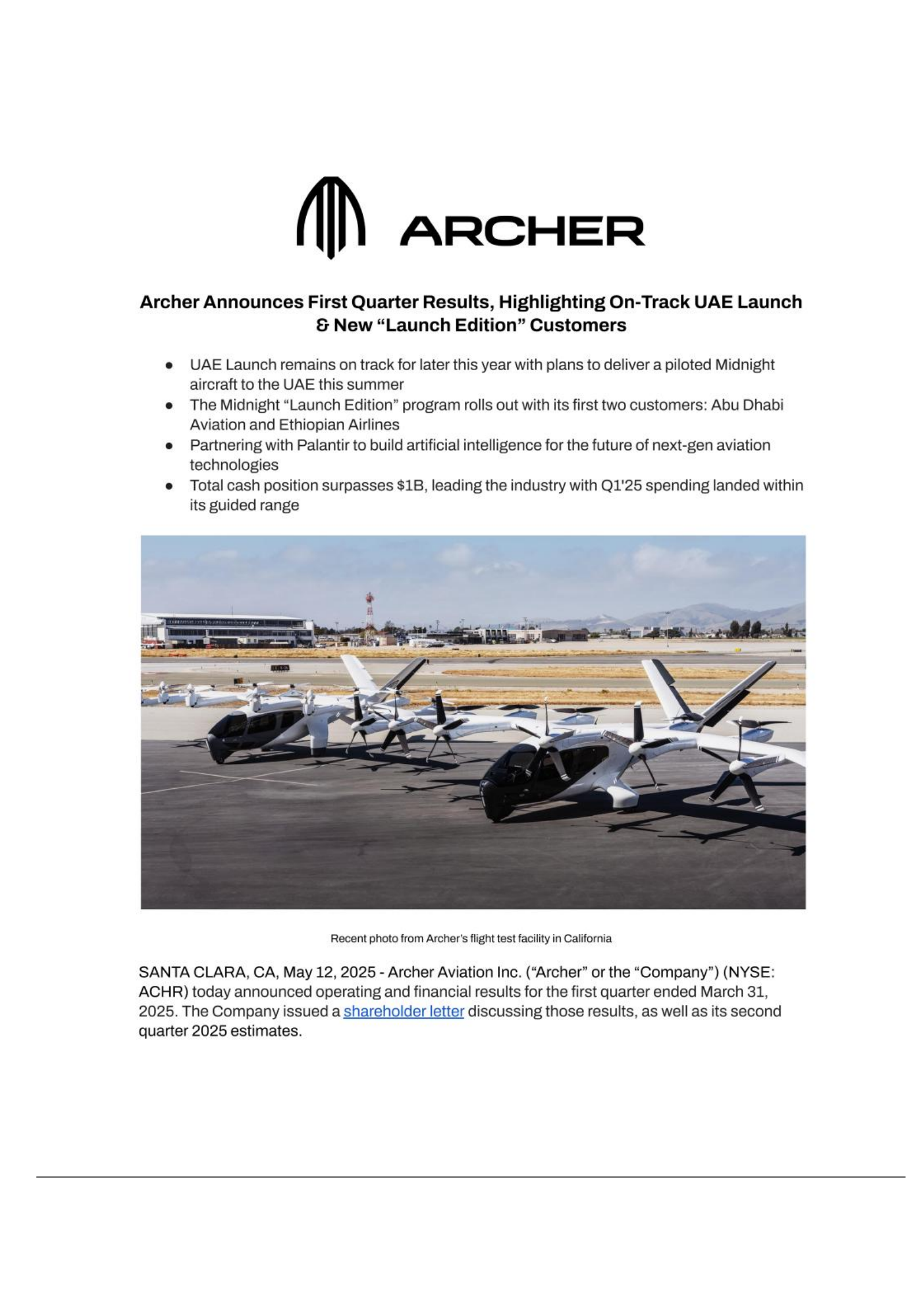 Archer Aviation's Q1 2025 Earnings Release
