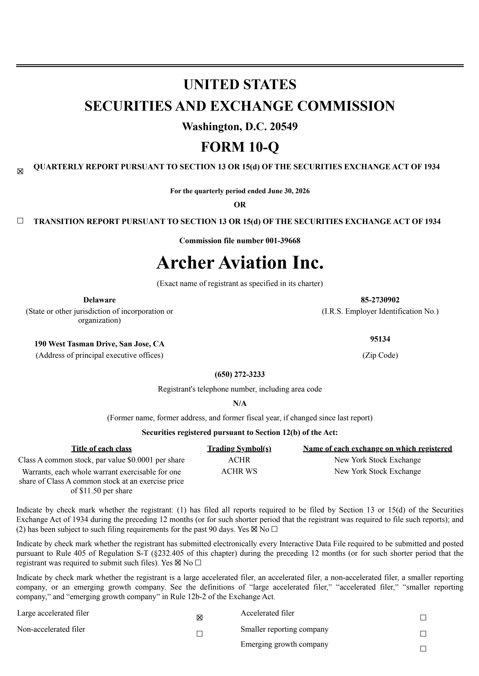 Archer Aviation's Q2 2026 Quarterly report