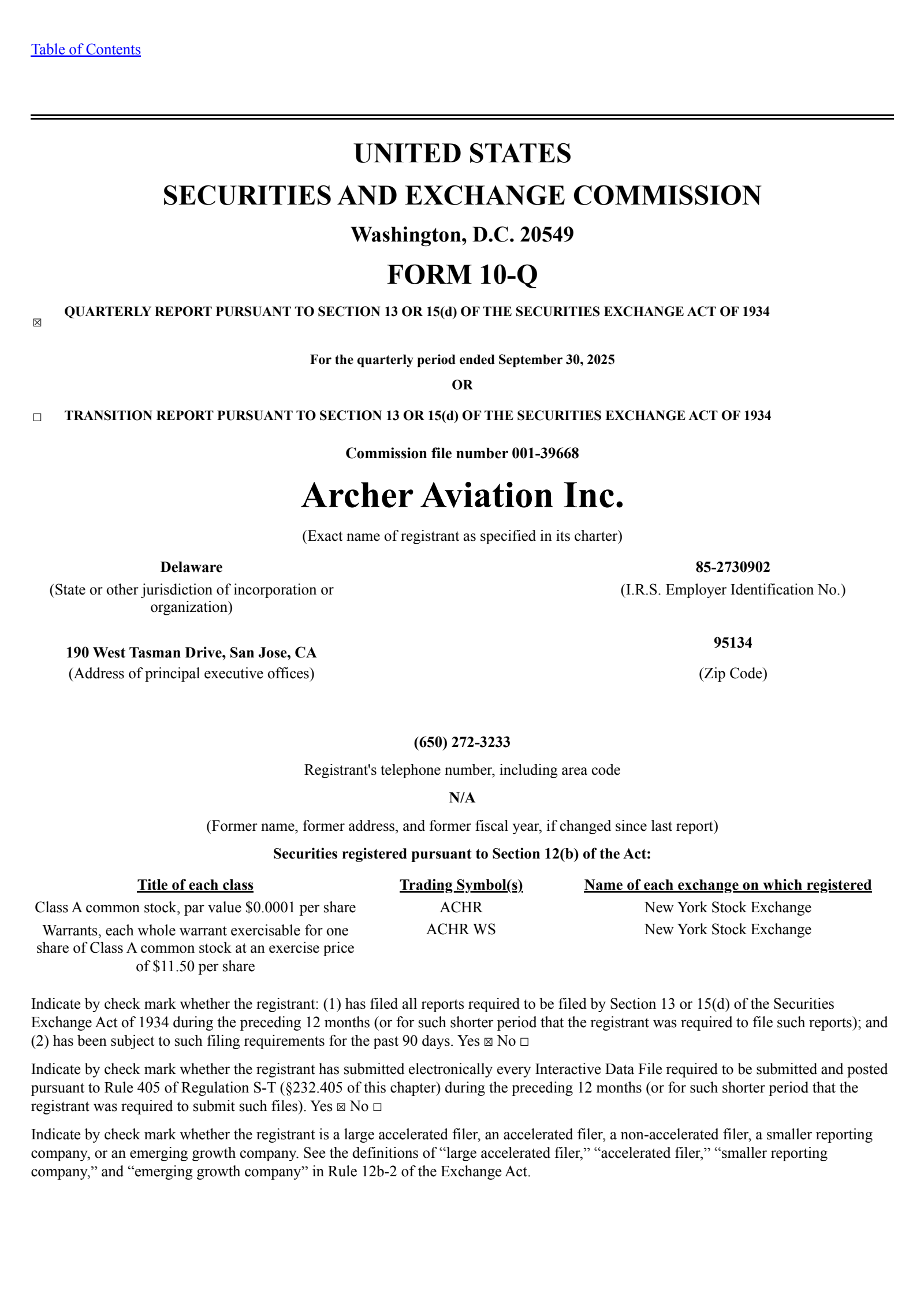 Archer Aviation's Q3 2025 Quarterly Report