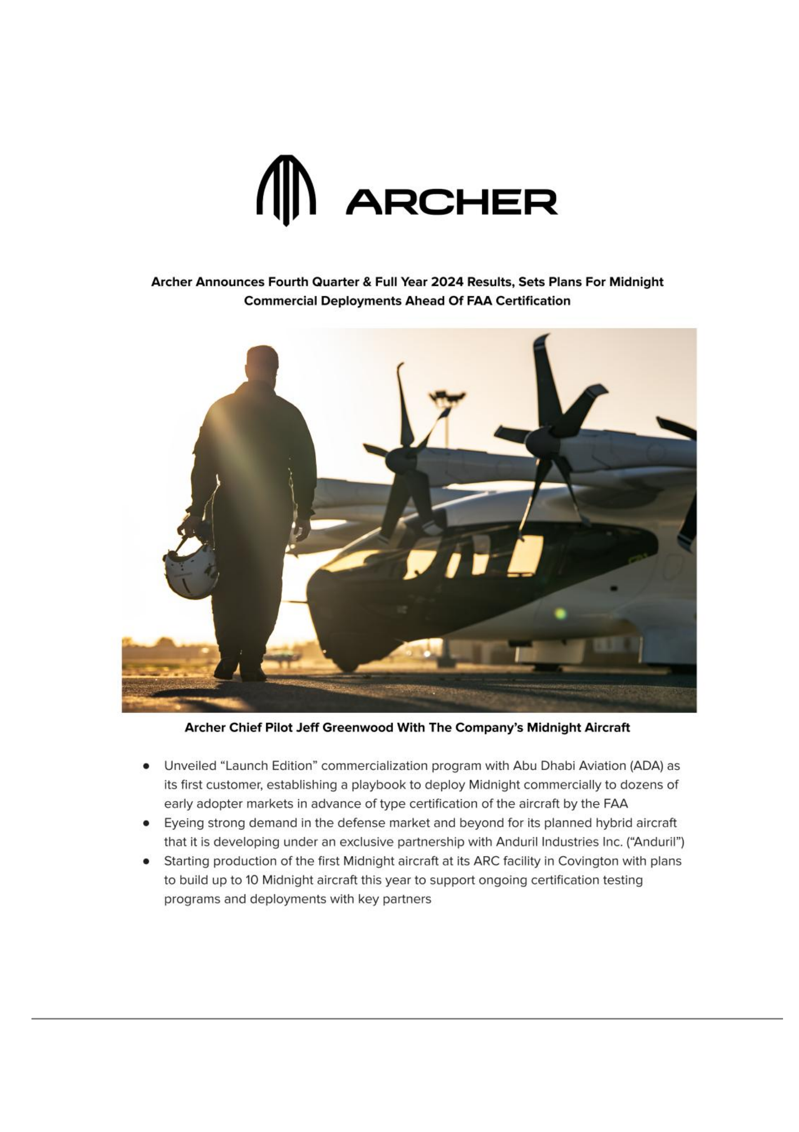 Archer Aviation's Q4 2024 Earnings Release