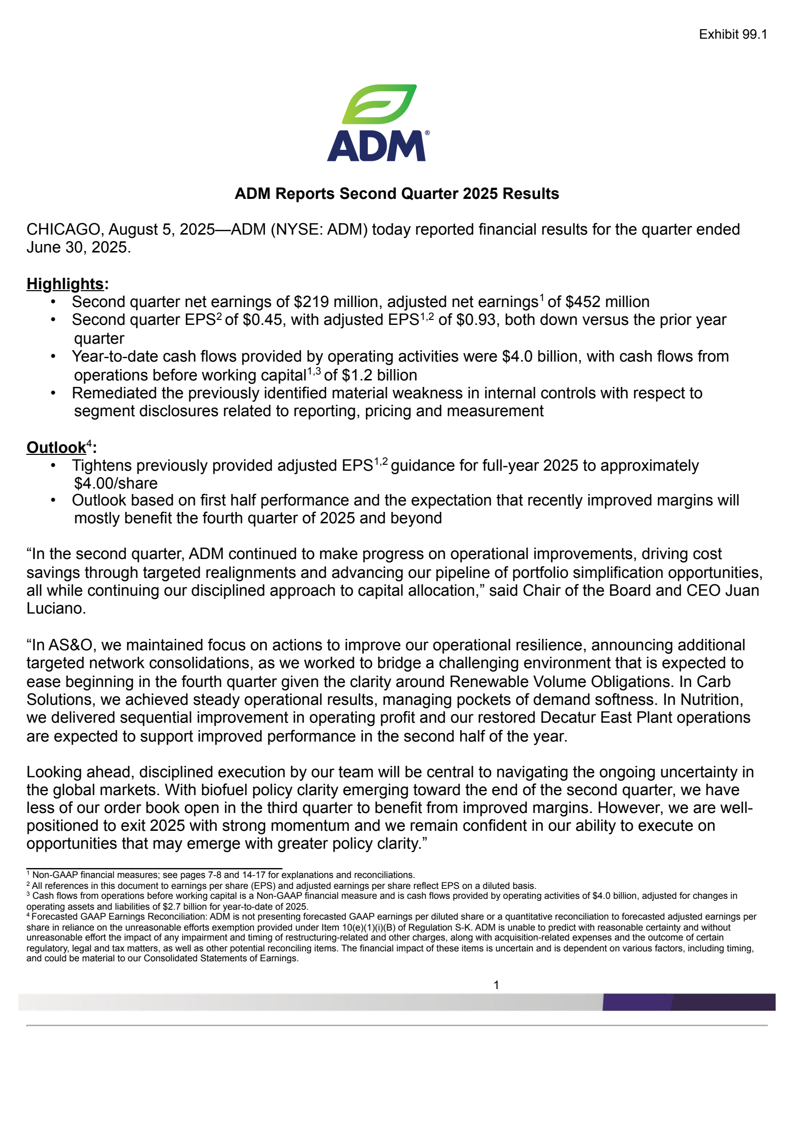 Archer Daniels Midland's Q2 2025 Press Release