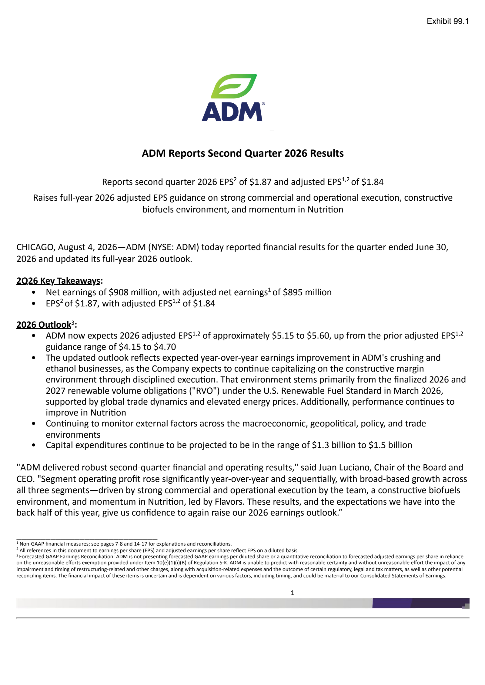 Archer Daniels Midland's Q2 2026 Press Release