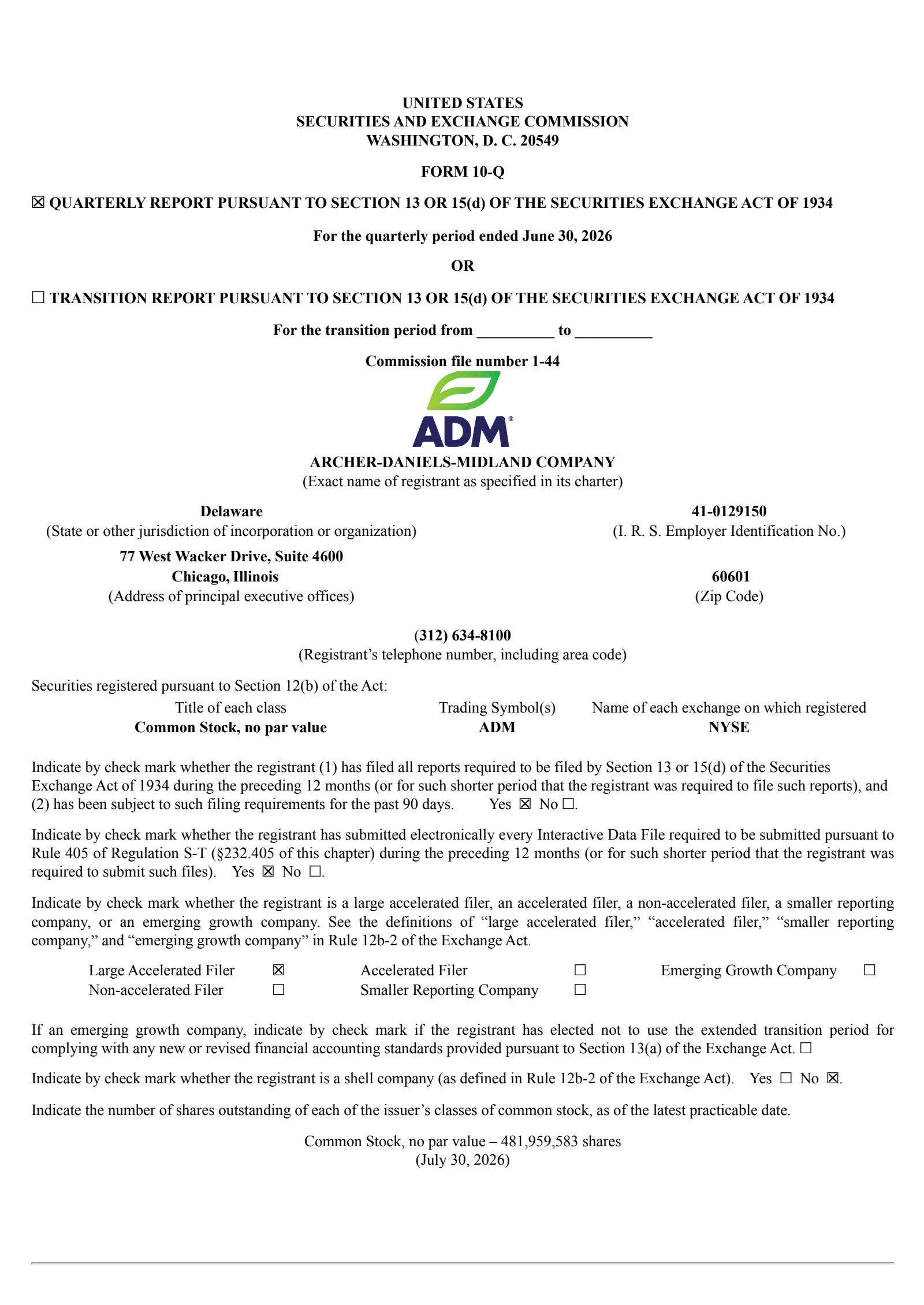 Archer Daniels Midland's Q2 2026 Quarterly report