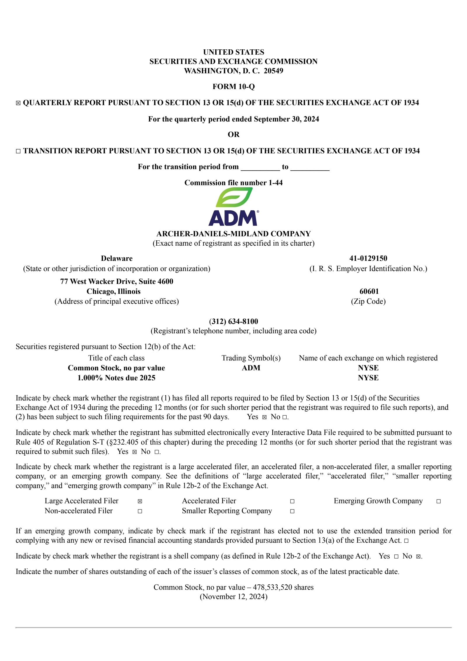 Archer Daniels Midland's Q3 2024 Quarterly report