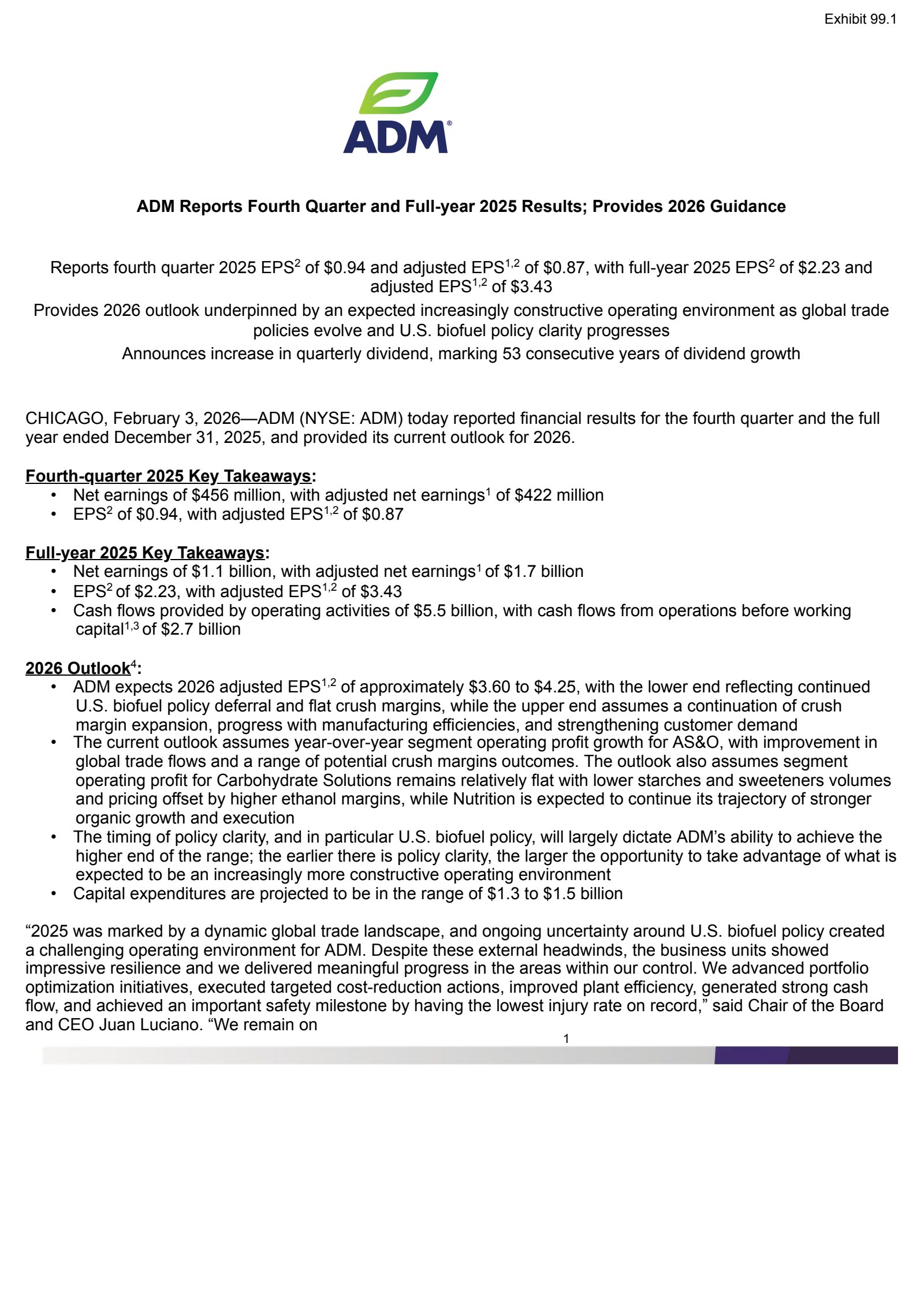 Archer Daniels Midland's Q4 2025 Press Release