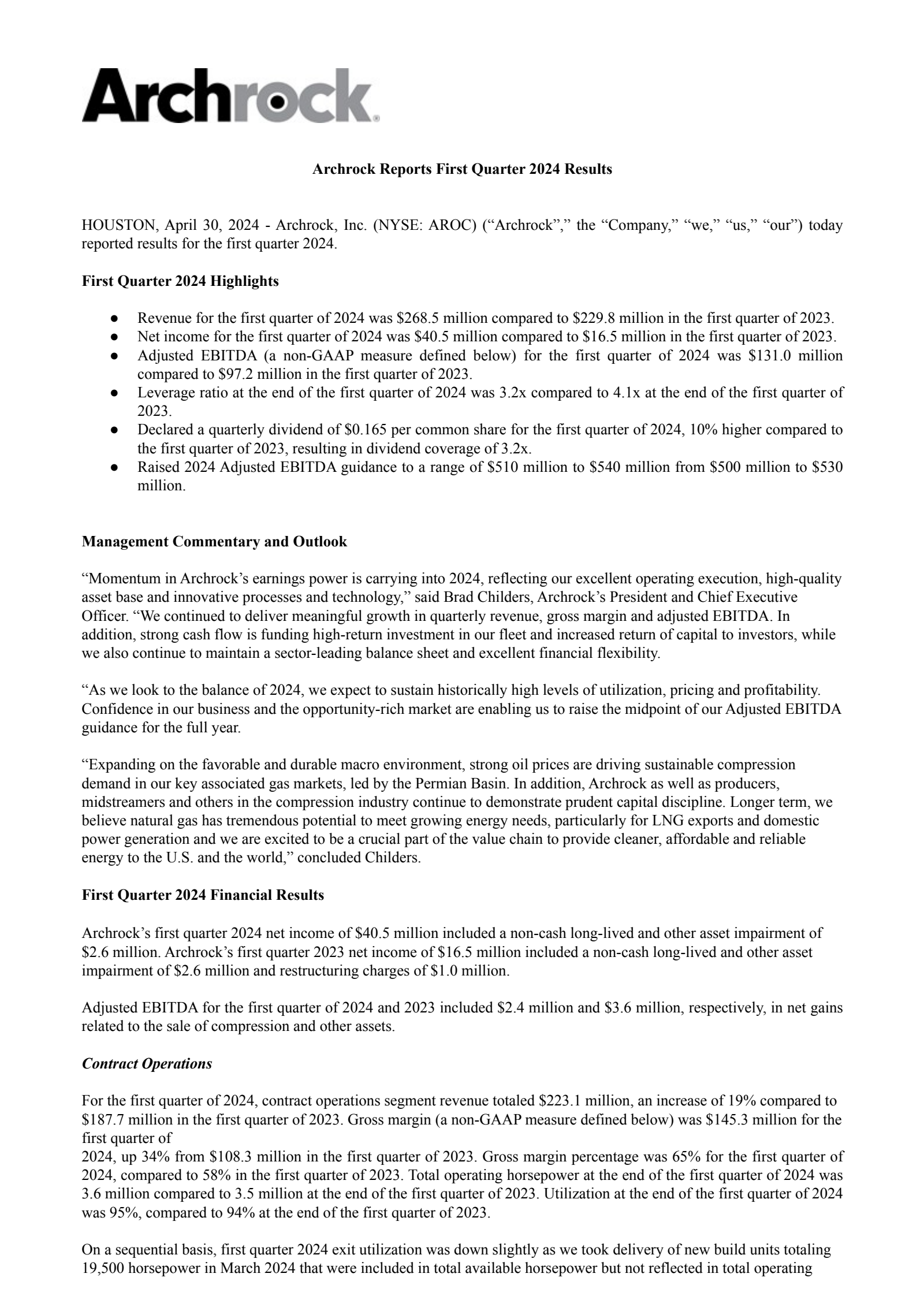 Archrock's Q1 2024 Press Release