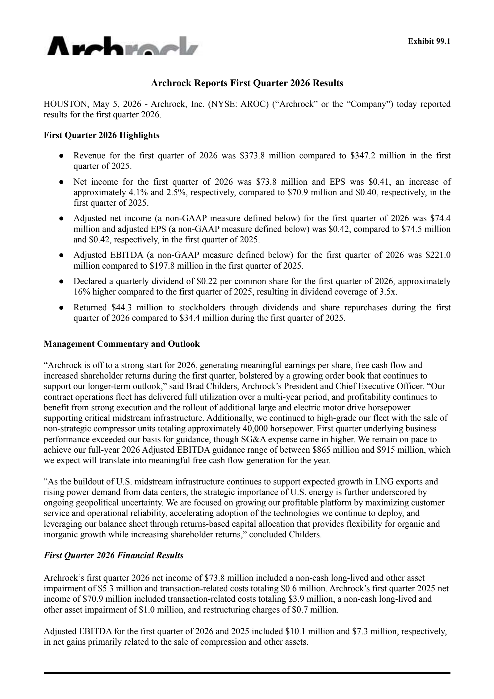Archrock's Q1 2026 Press Release