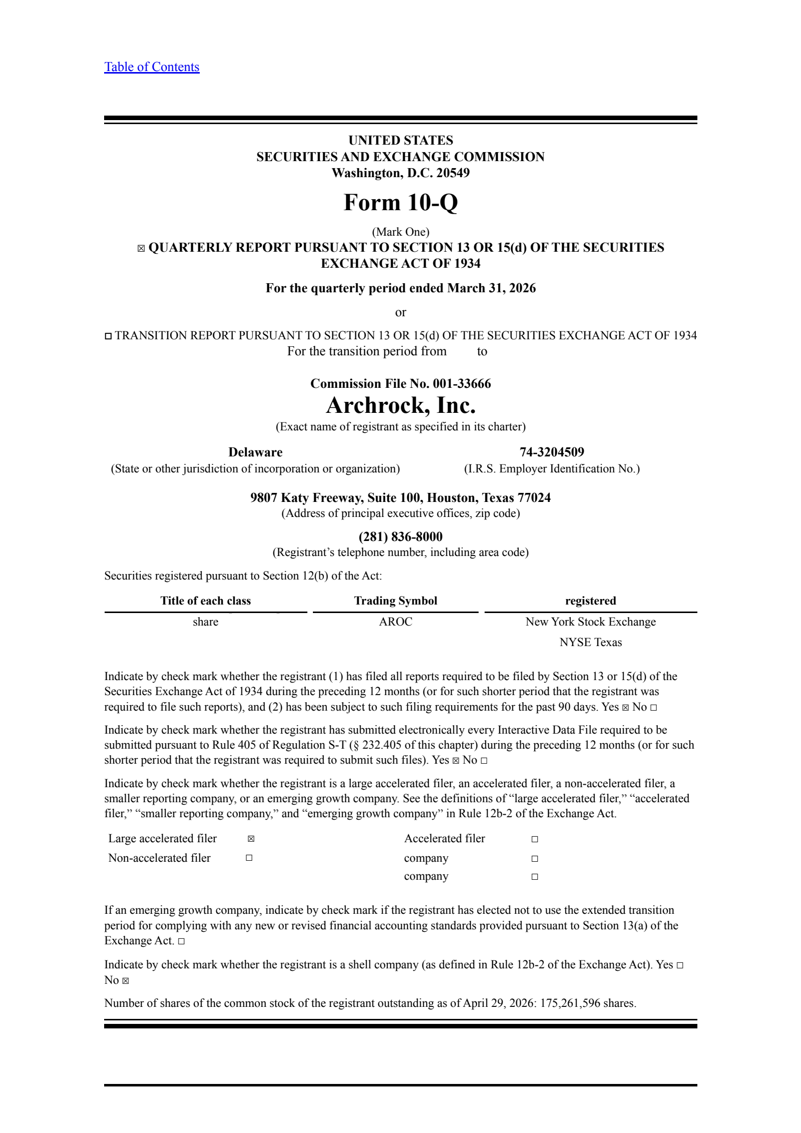 Archrock's Q1 2026 Quarterly report