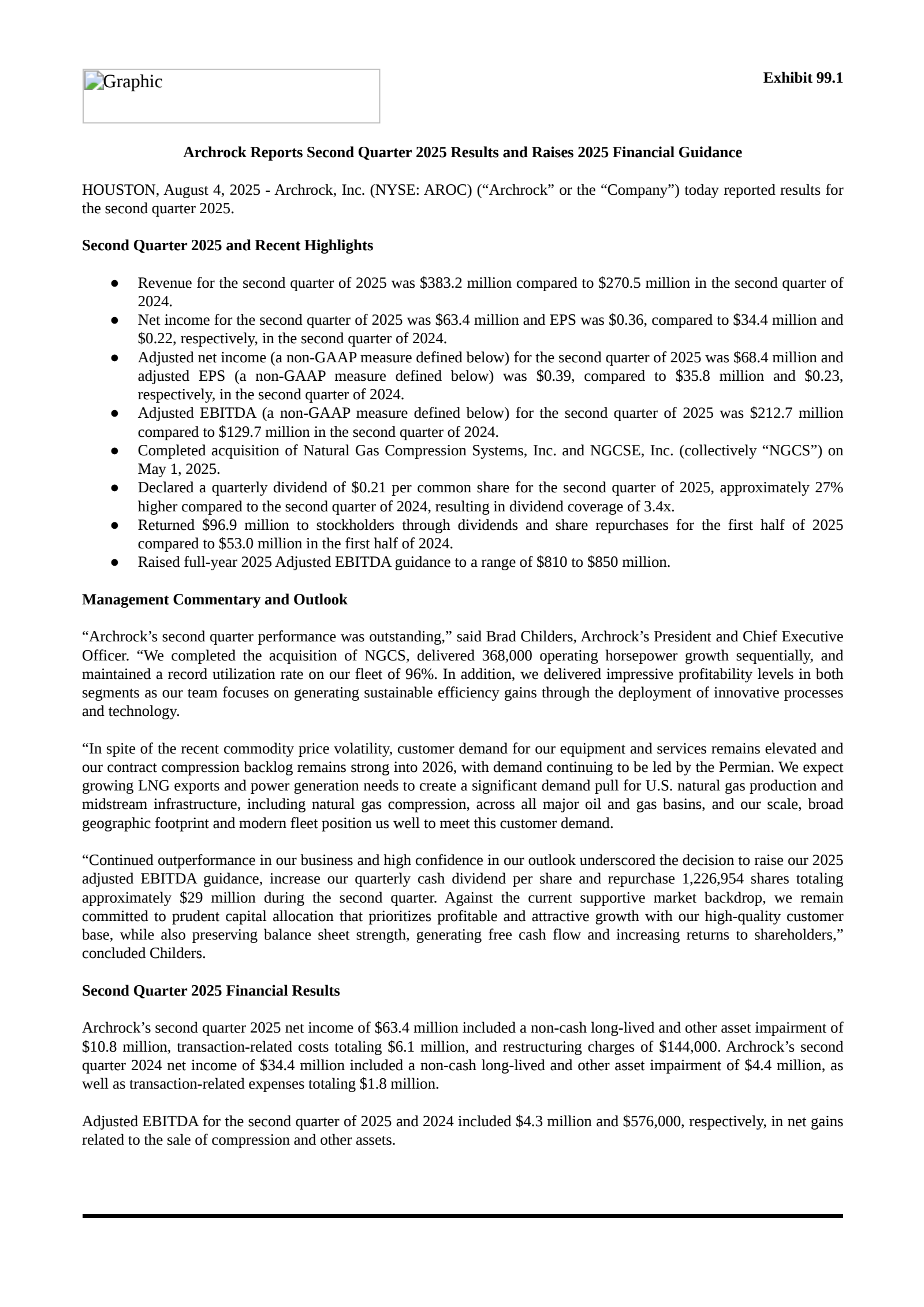 Archrock's Q2 2025 Press Release