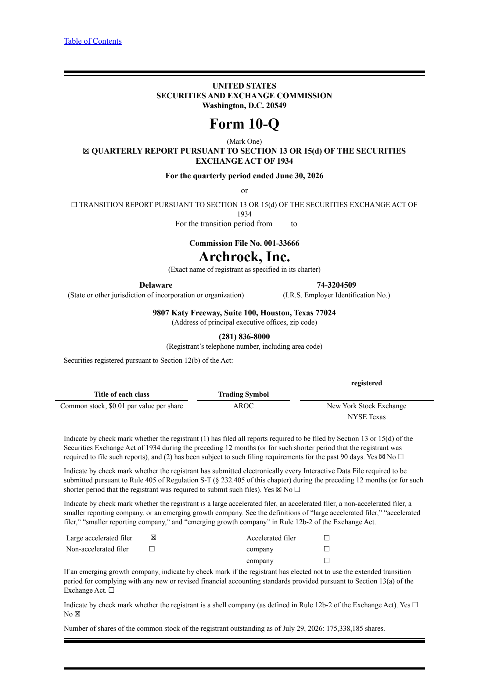 Archrock's Q2 2026 Quarterly report