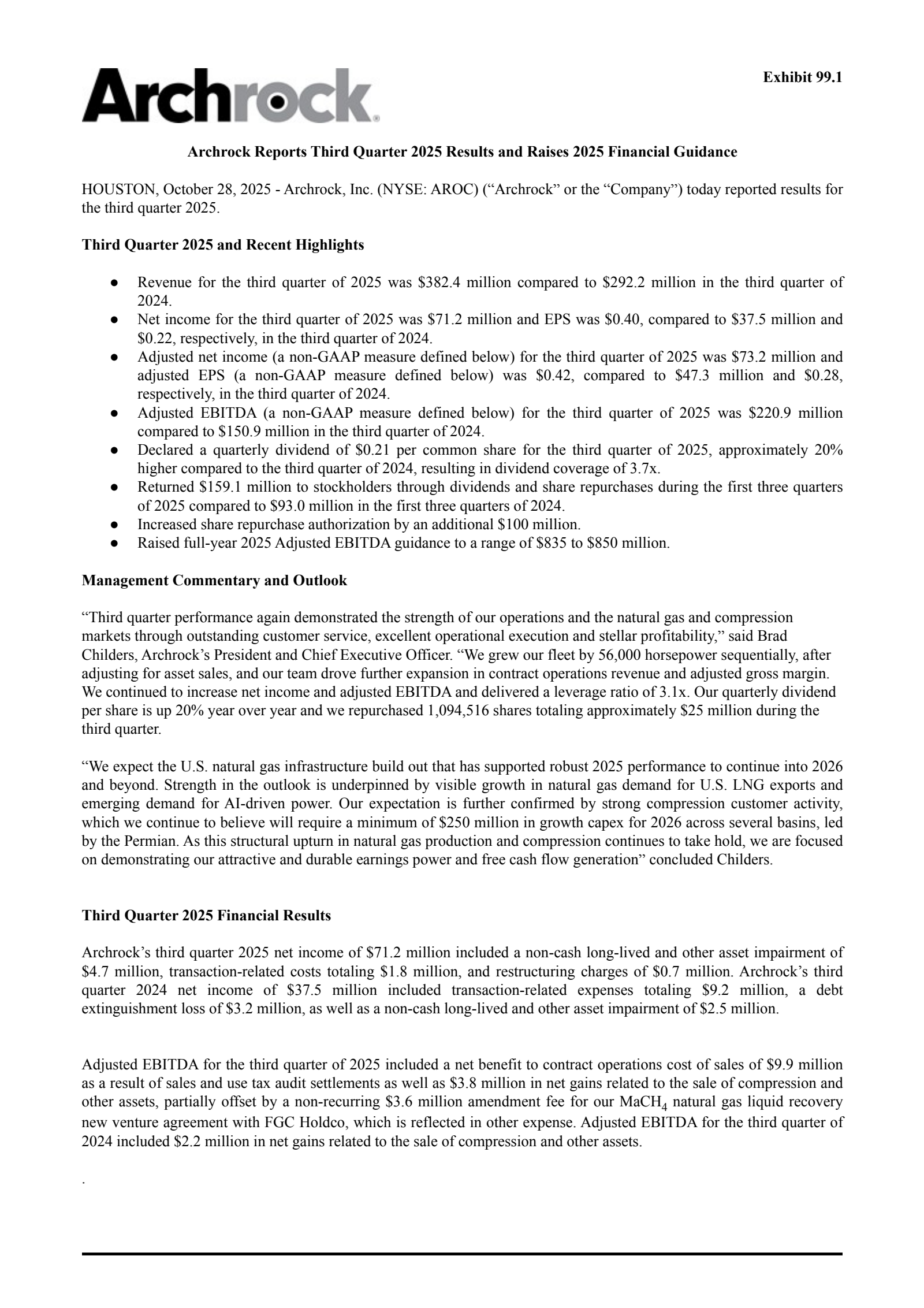 Archrock's Q3 2025 Earnings Release