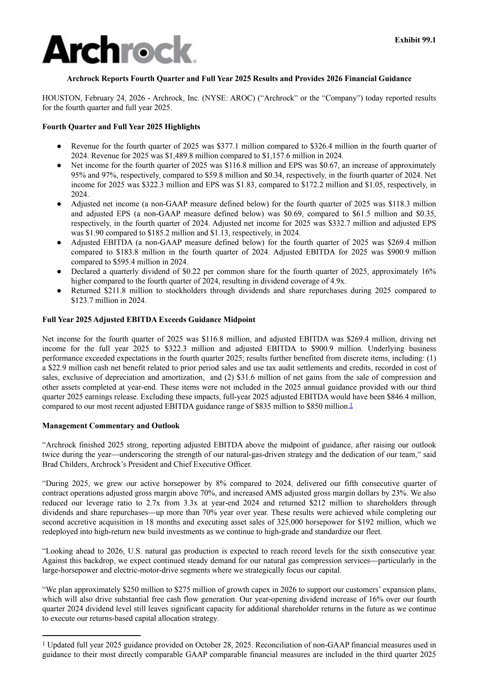 Archrock's Q4 2025 Press Release