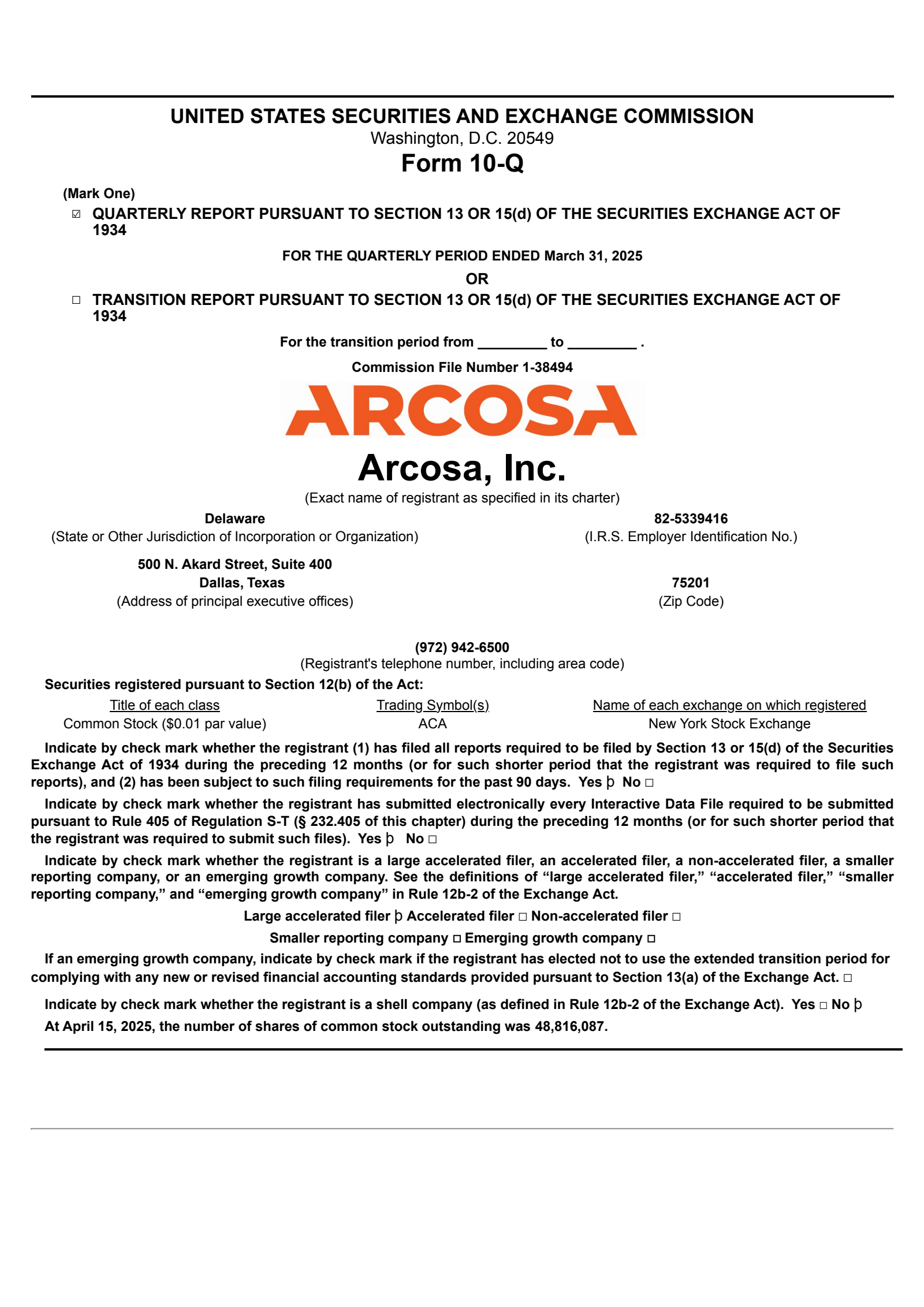 Arcosa's Q1 2025 Quarterly report