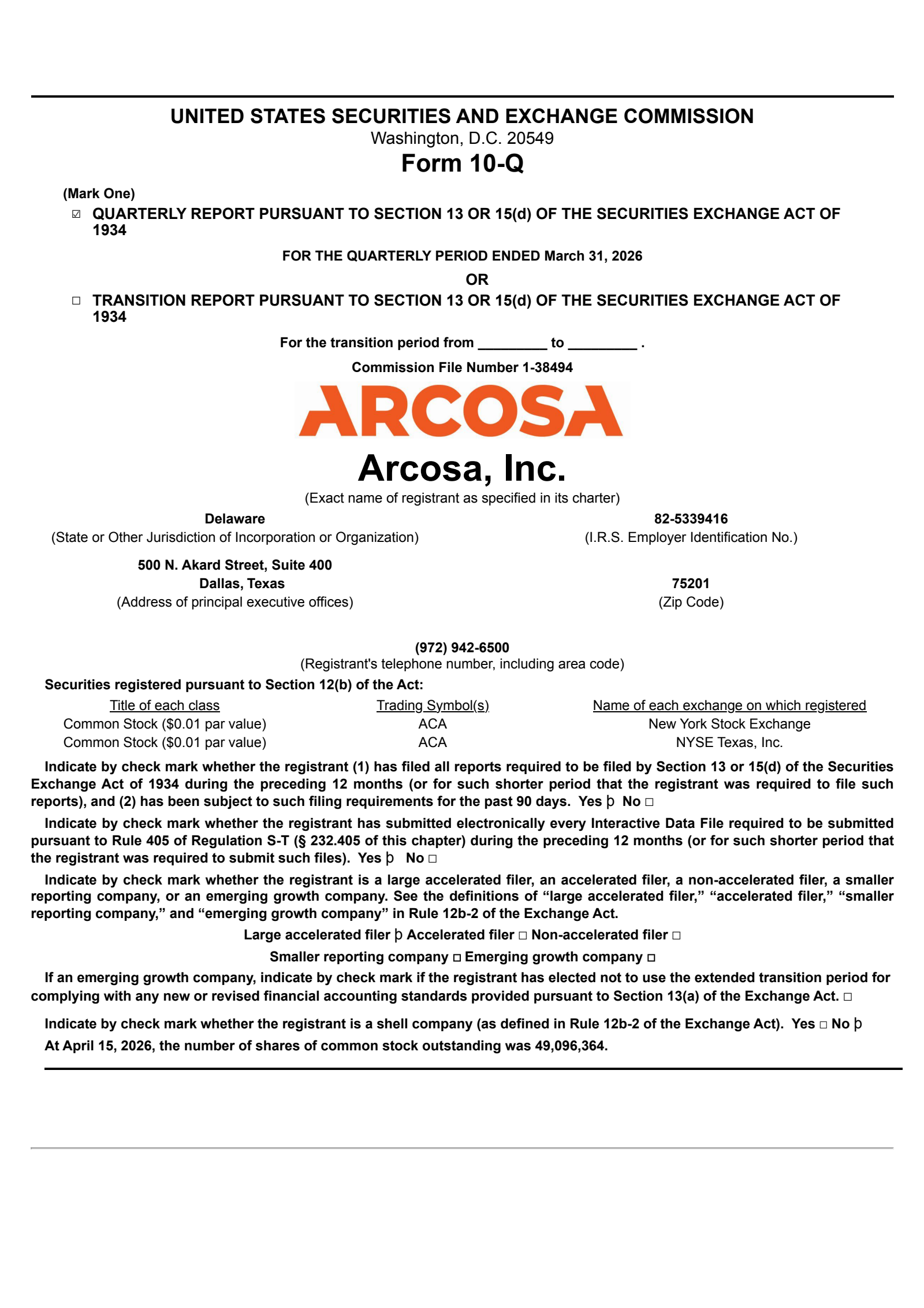 Arcosa's Q1 2026 Quarterly report