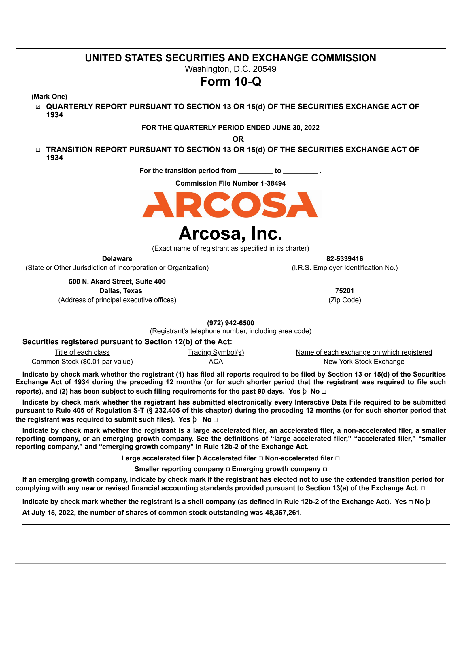 Arcosa's Q2 2022 Quarterly report