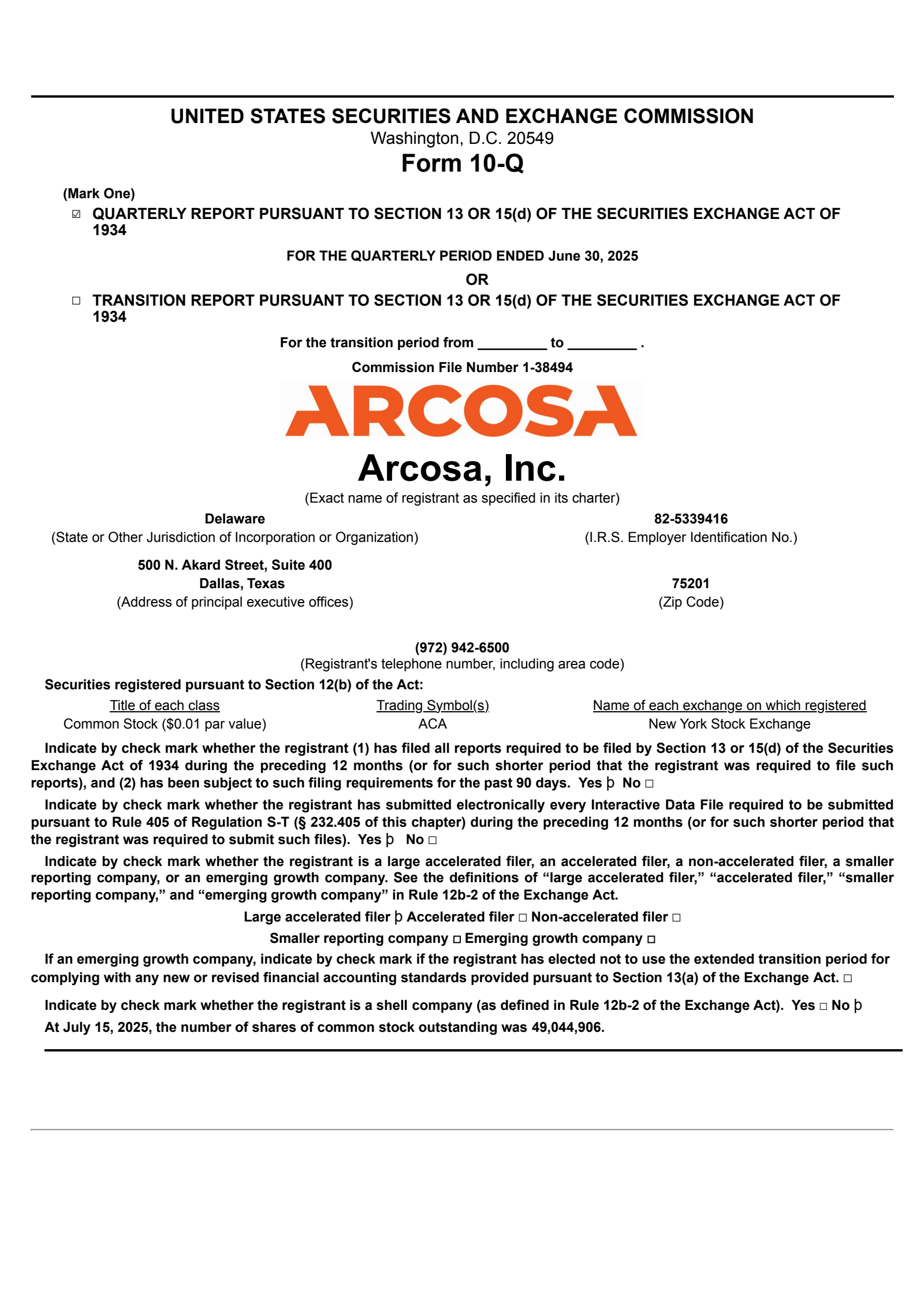 Arcosa's Q2 2025 Quarterly report
