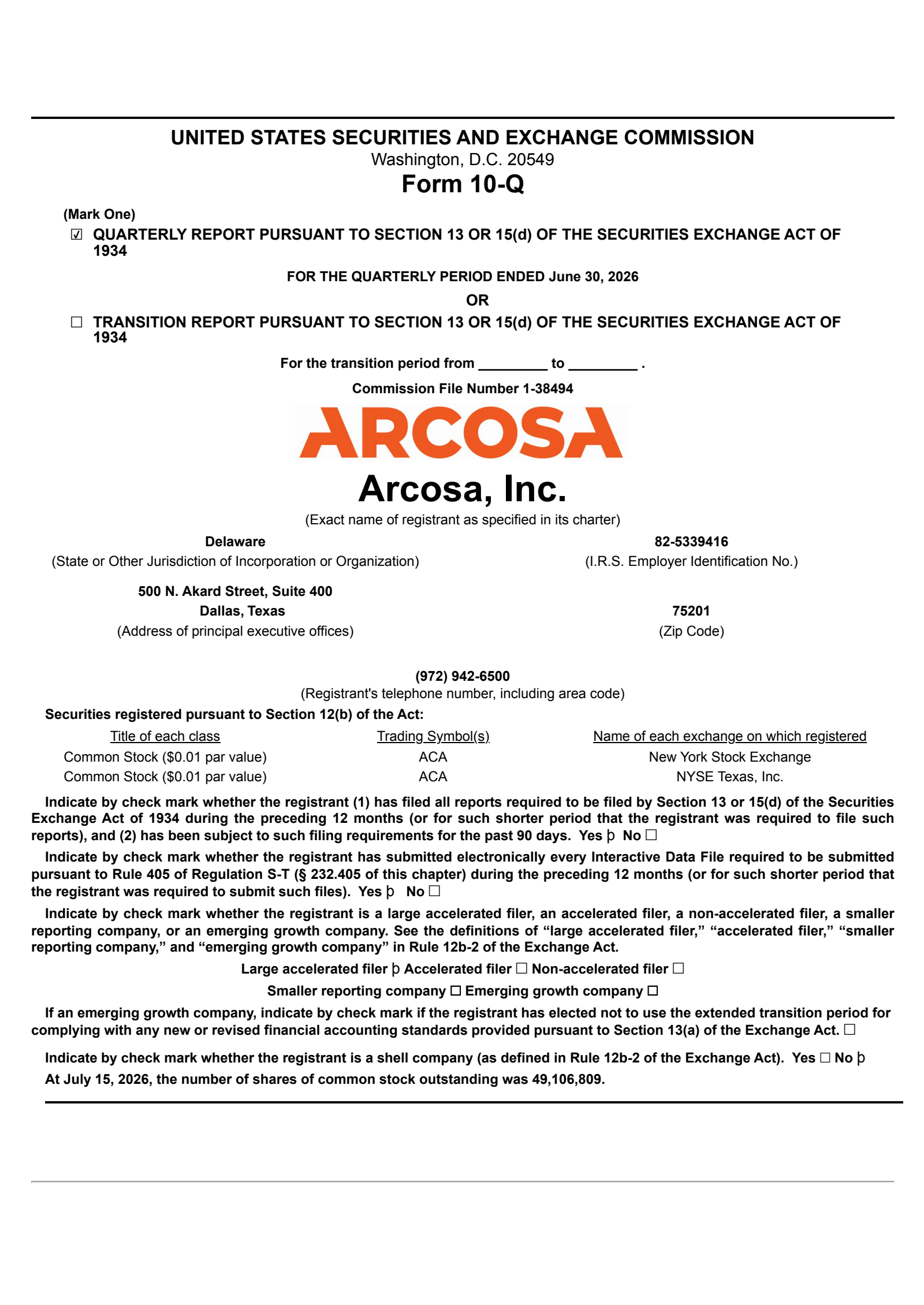 Arcosa's Q2 2026 Quarterly report