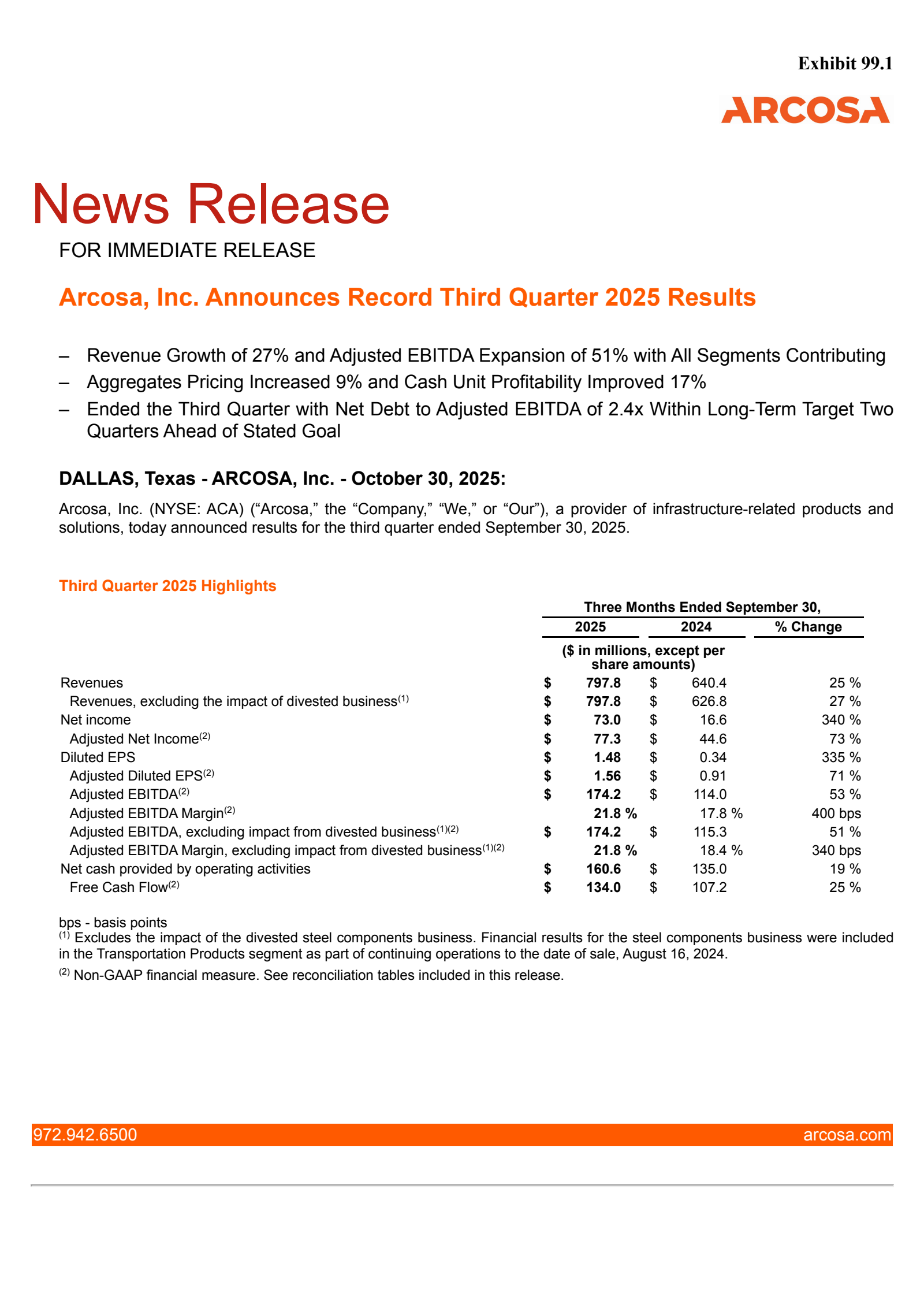 Arcosa's Q3 2025 Earnings Release