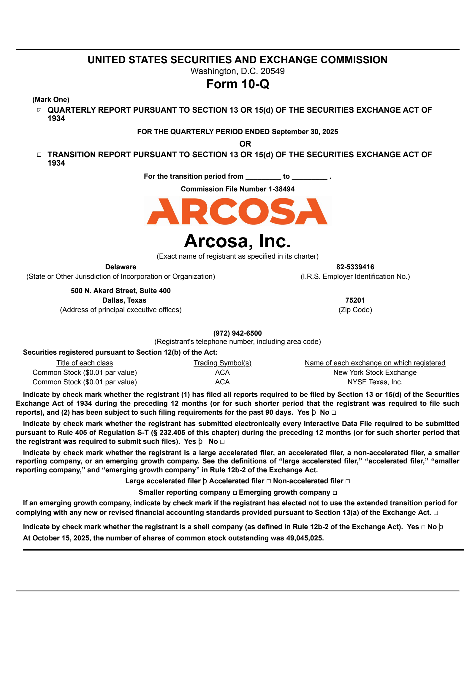 Arcosa's Q3 2025 Quarterly Report