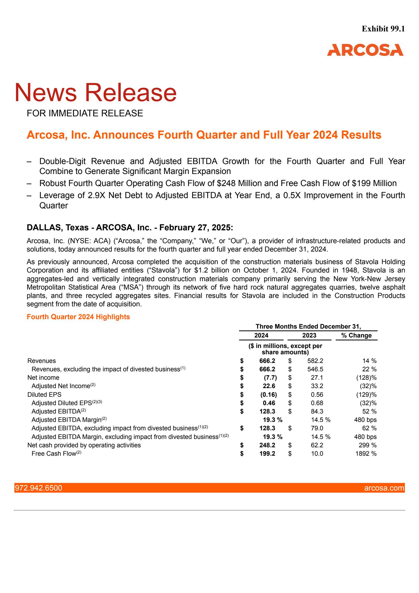 Arcosa's Q4 2024 Press Release