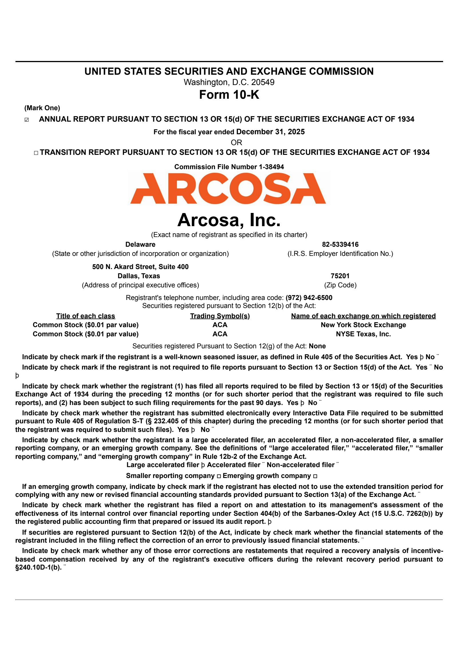Arcosa's Q4 2025 Annual report